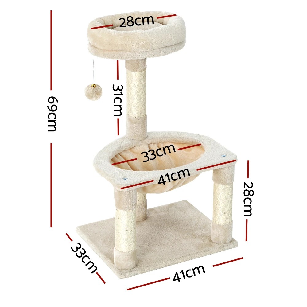 2 i.Pet Cat Tree 69cm Scratching Post Tower Scratcher Wood Condo Toys House - Beige, 2 of 5