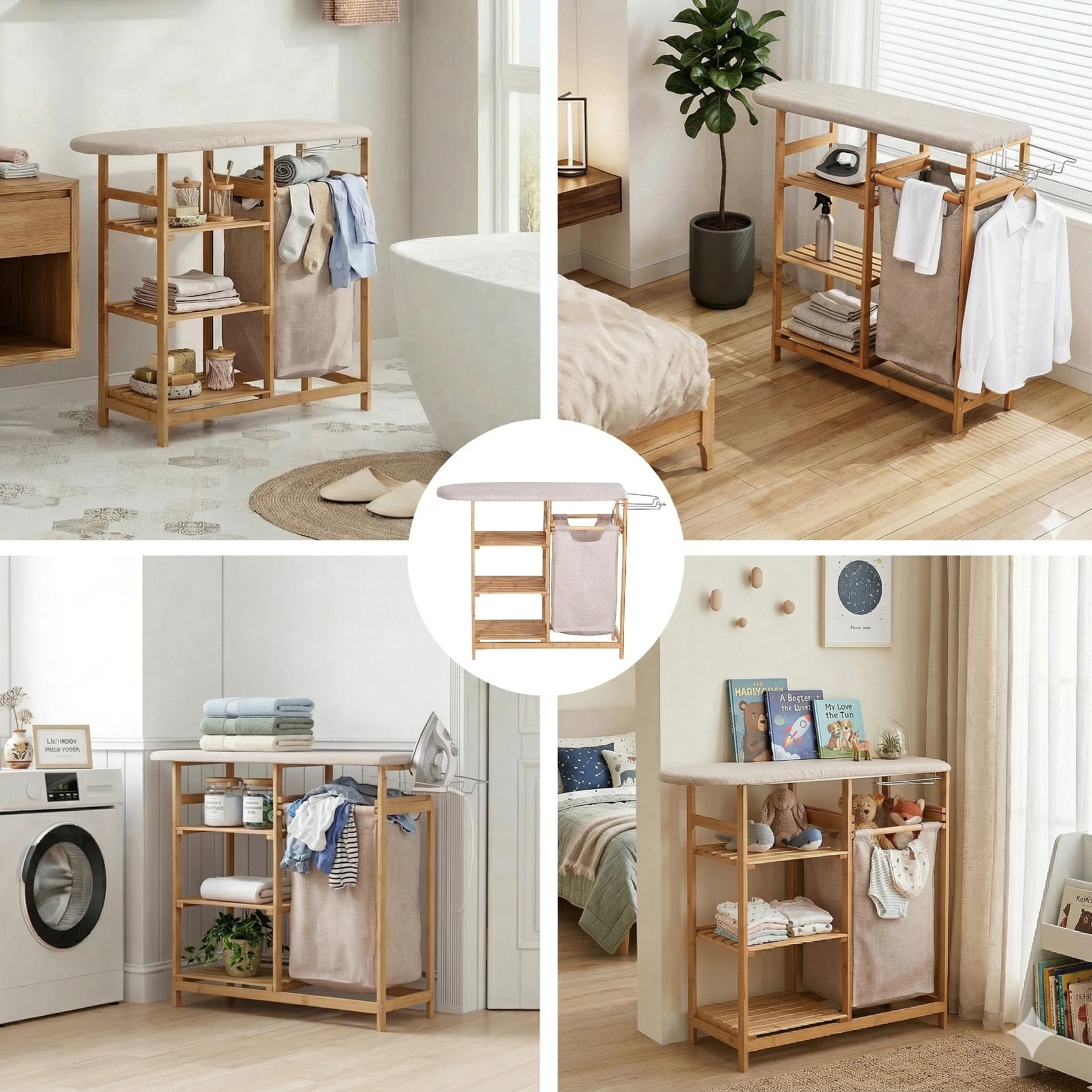 8 Artiss Laundry Hamper Laundry Basket Organizer with Ironing Board - Natural, 8 of 9