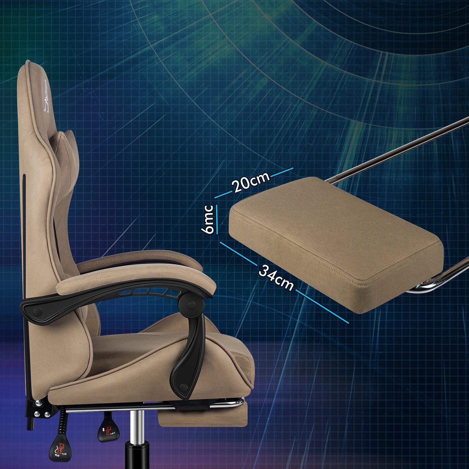 7 Alfordson Gaming Office Chair Massage Computer Footrest Seat Leathaire - Khaki, 7 of 10