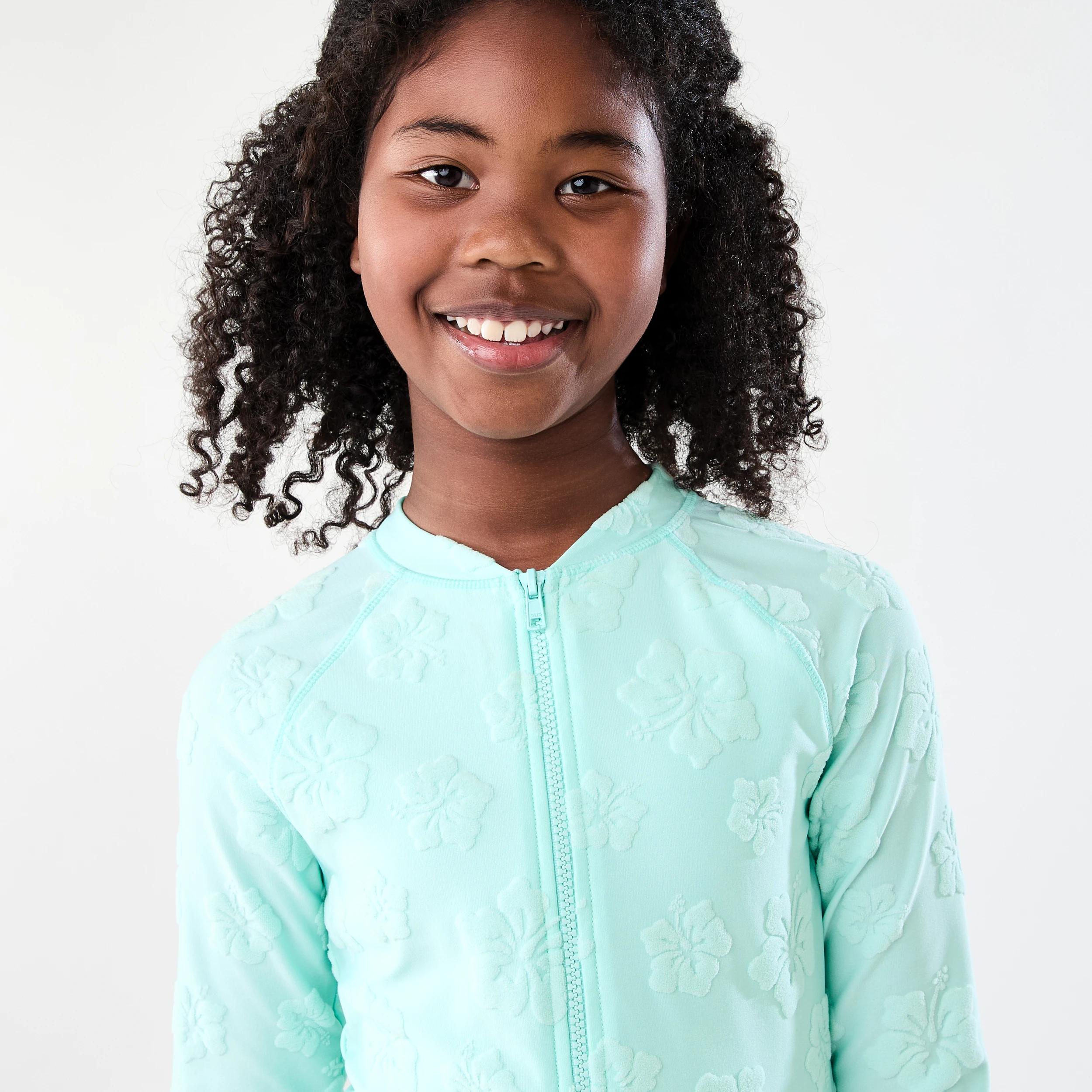 2 Long Sleeve One Piece With Contrast Bind Swimsuit BLUE HIBISCUS, 2 of 8