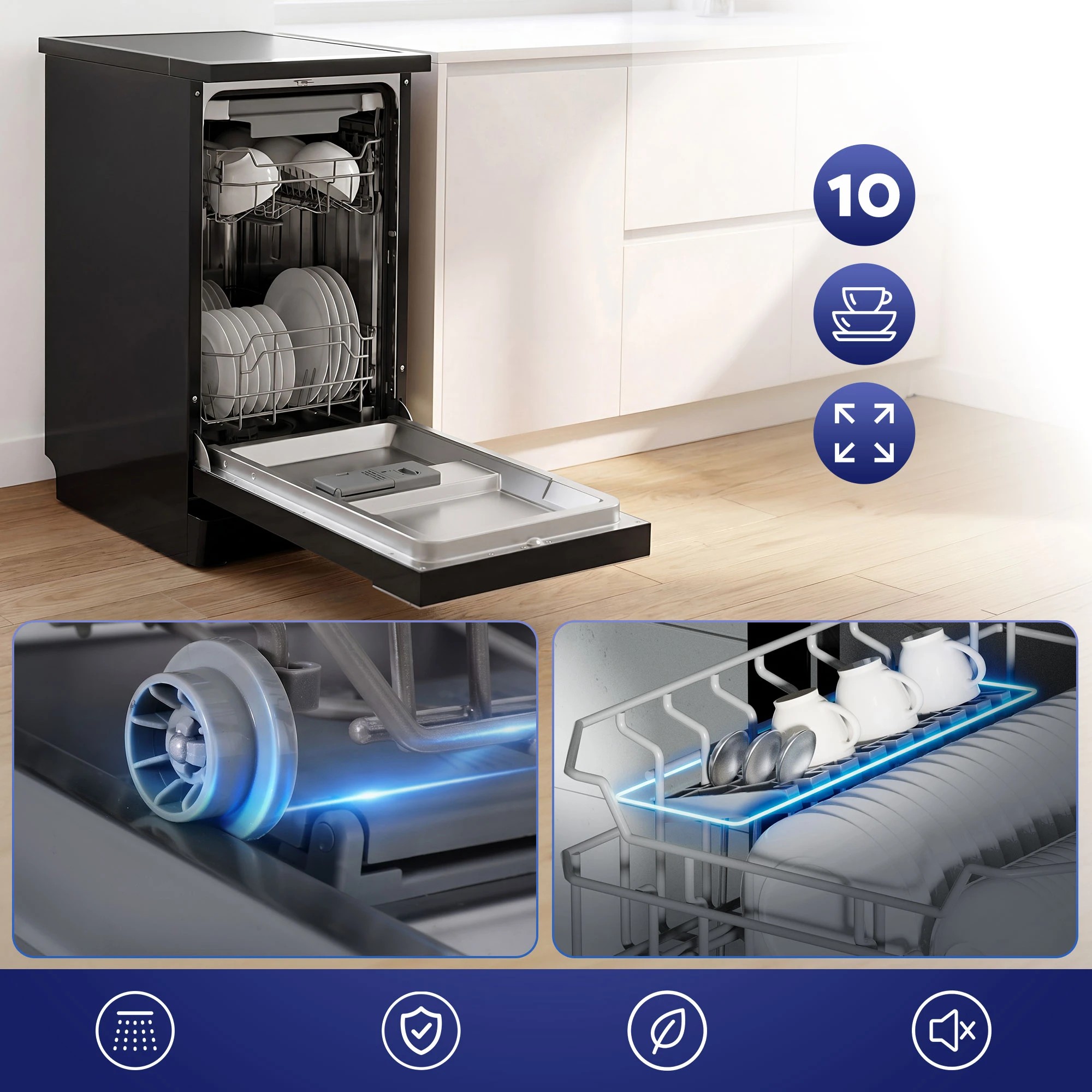 1 Devanti 10 Place Settings Freestanding Dishwasher - Black, 1 of 7