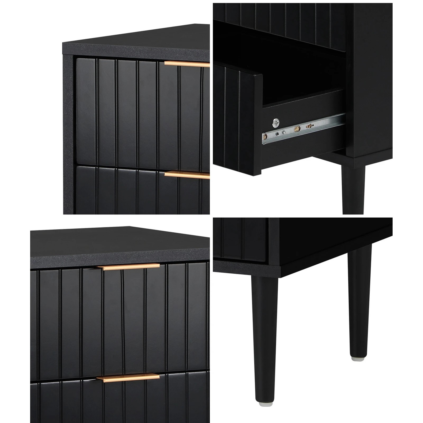 5 Oikiture 2pc Bedside Table 2 Drawers Side Storage Cabinet Metal Handle - Black, 5 of 8