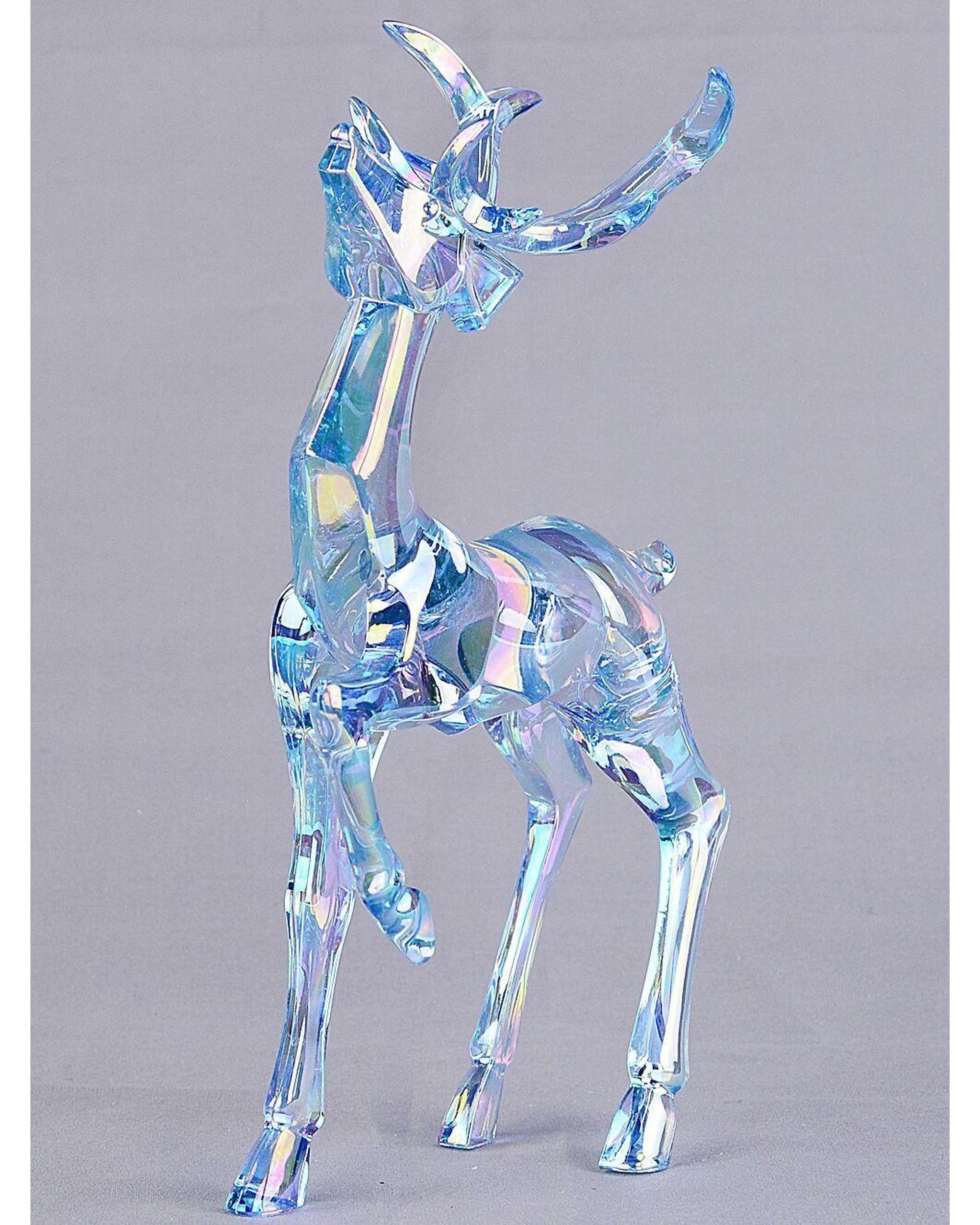 Christmas Warehouse 19cm Iridescent Blue Glass Style Standing Reindeer ...