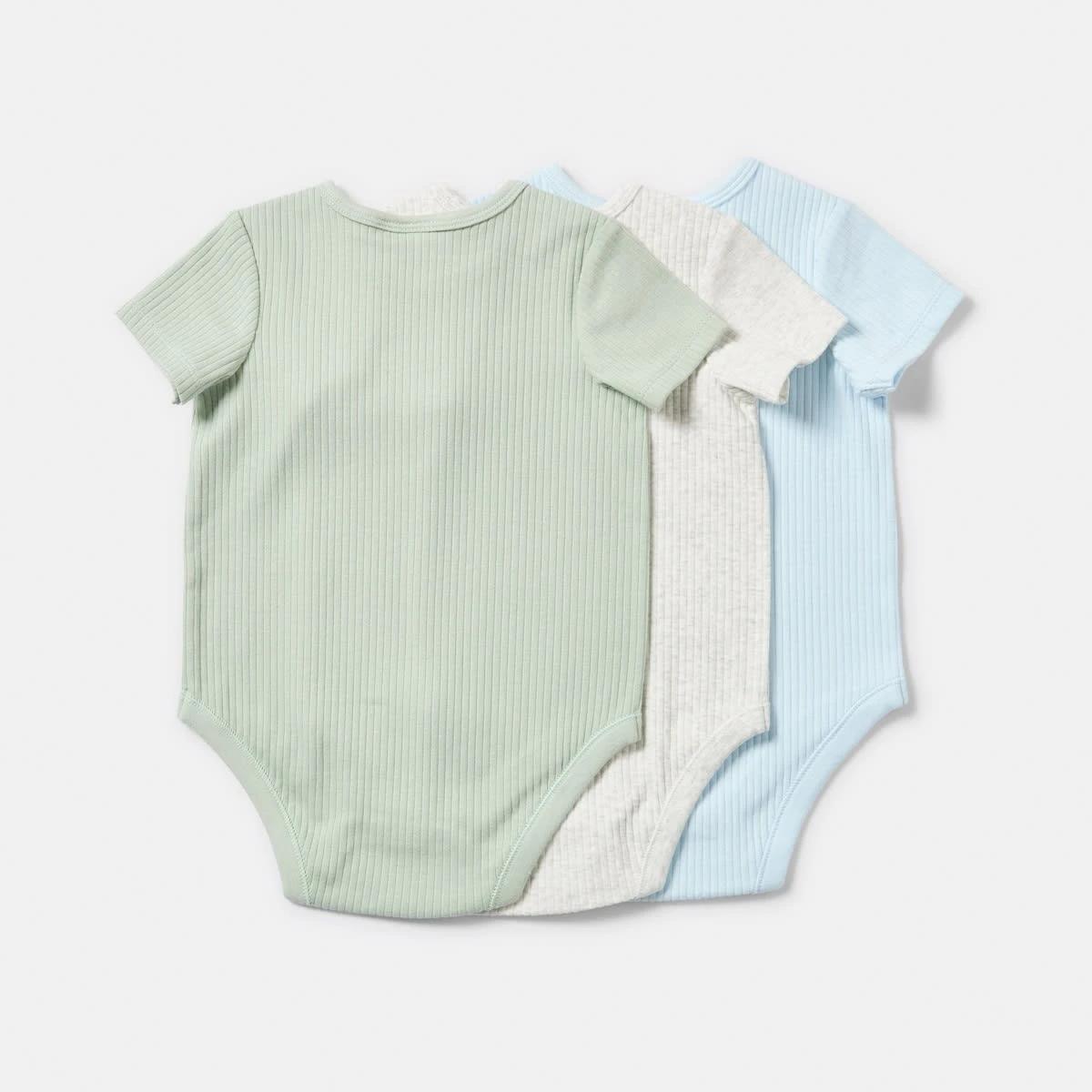 2 3 Pack Short Sleeve Rib Bodysuits ICE BLUE 3PK, 2 of 8