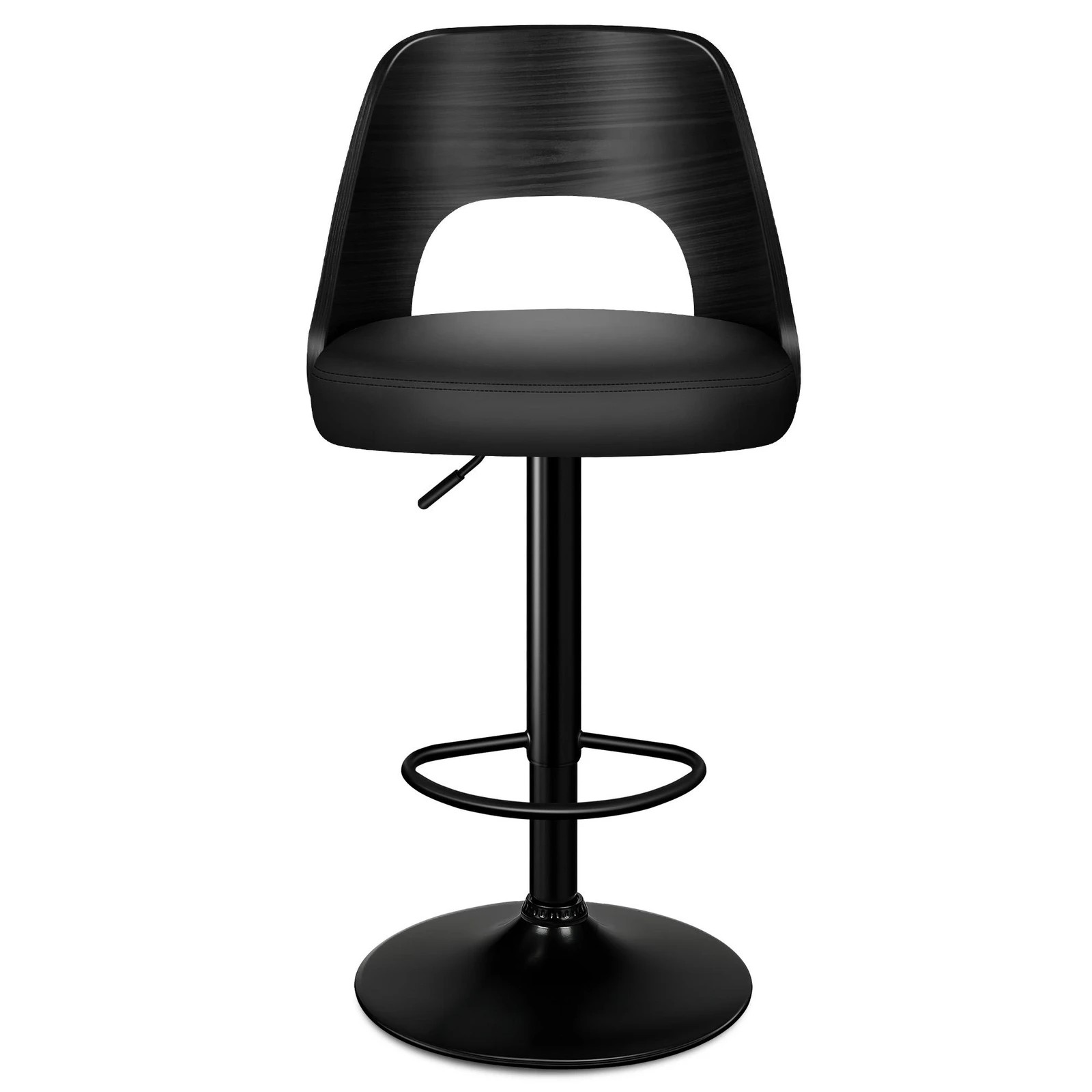 5 Alfordson 2x Bar Stools Kitchen Swivel Chair Wooden Leather Gas Lift - Black, 5 of 9