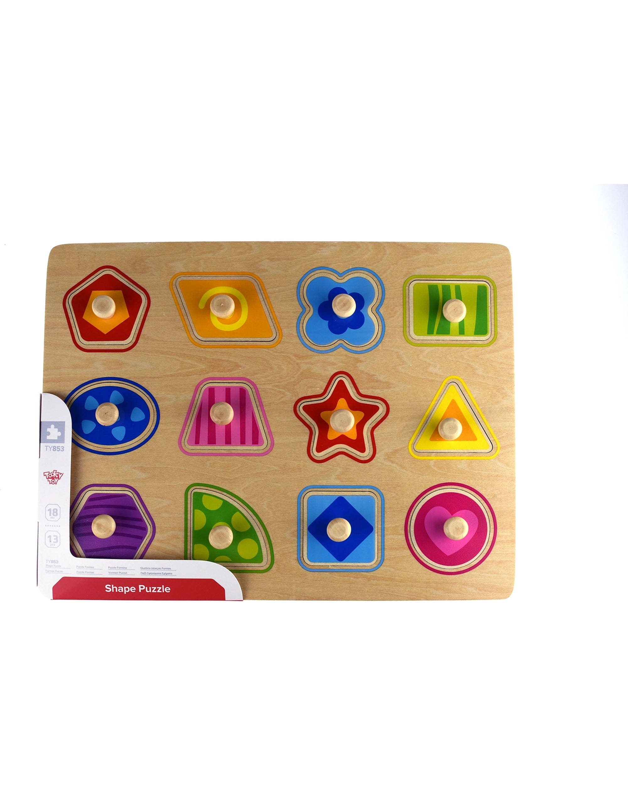 2 Tooky Toy Wooden Shape Peg Kids Toddler Learning Play Puzzle Board 30cm - Multi, 2 of 3