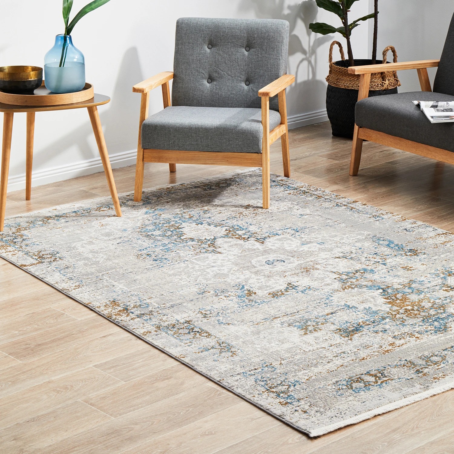 3 Common Ground Rugs Glimmers 104 290x200cm - Large Bamboo Silk Power Loomed Floor Rug - Blue, 3 of 9