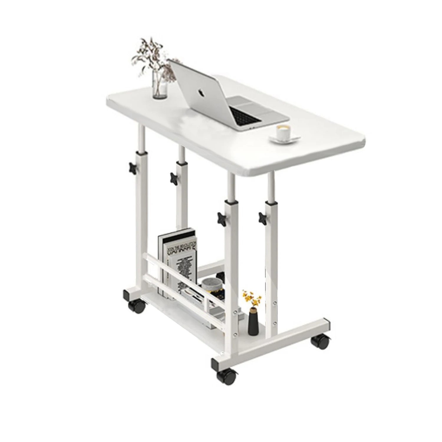 2 Foret Mobile Laptop Bedside Study Desk Storage Stand Adjustable Portable 2 Shelf White, 2 of 7