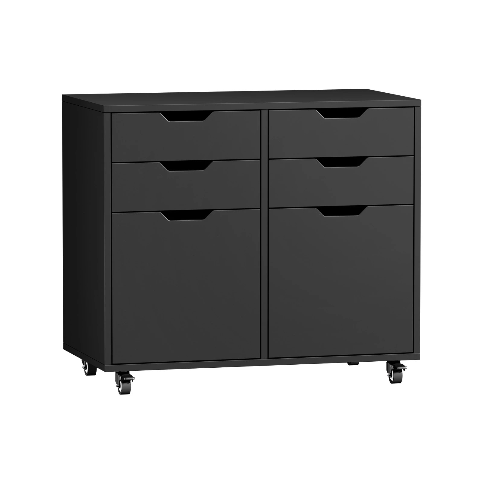 1 Oikiture Filing Cabinet 2 Door 4 Drawer Mobile Office Storage Cabinet - Black, 1 of 8
