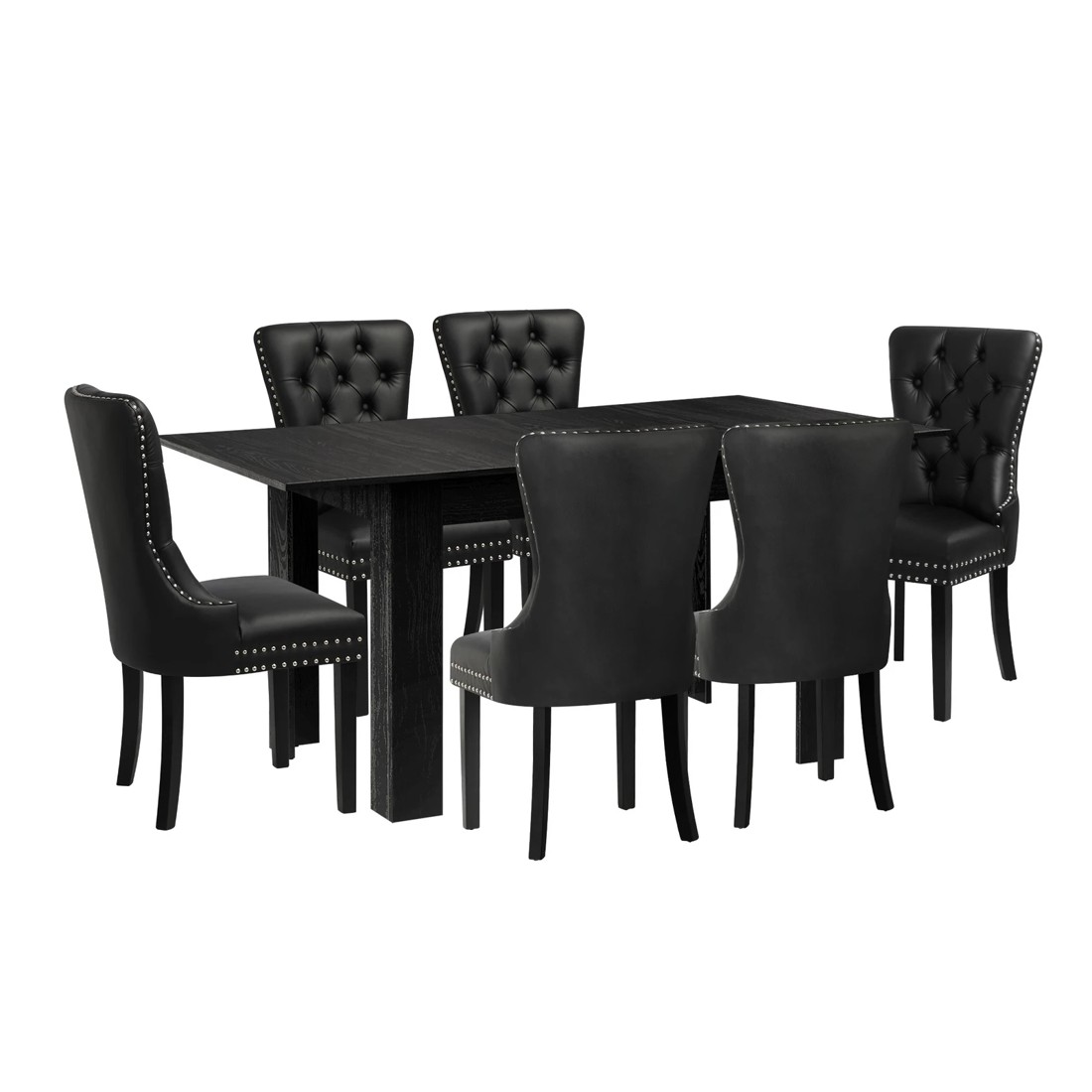7 Oikiture 160cm Extendable Dining Table With 6pcs Pu Leather Dining Chairs
 - Black, 7 of 10