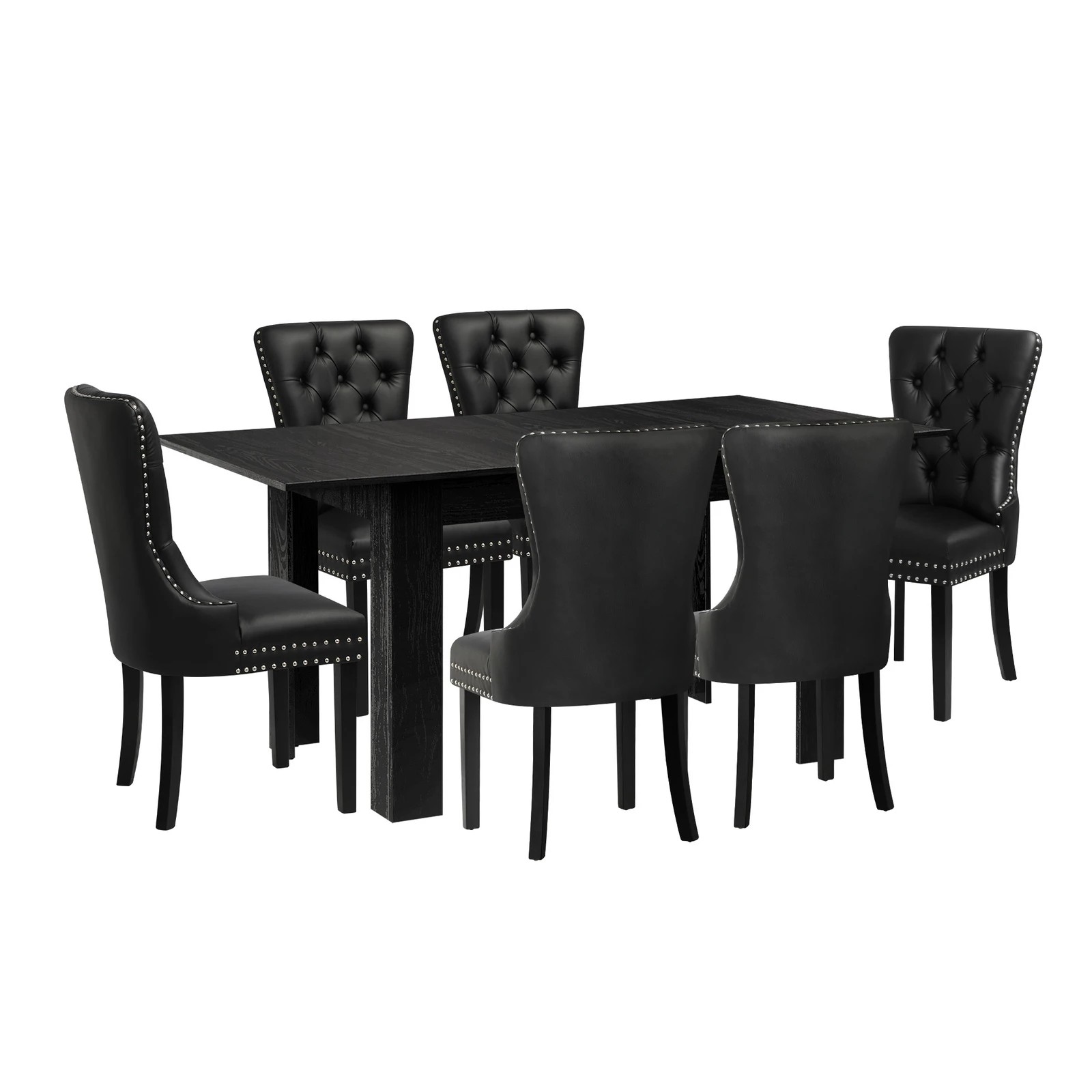 7 Oikiture 160cm Extendable Dining Table With 6pcs Pu Leather Dining Chairs
 - Black, 7 of 10