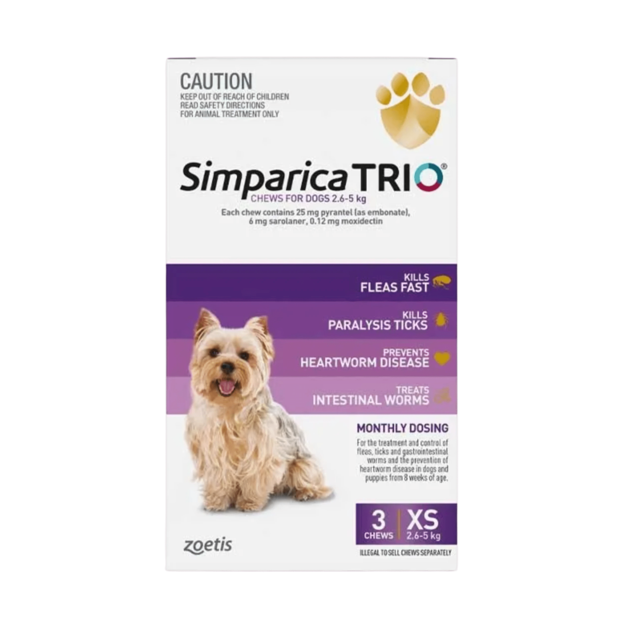 1 Simparica Trio For Dogs 2.6 - 5kg Purple Xsmal, 1 of 1
