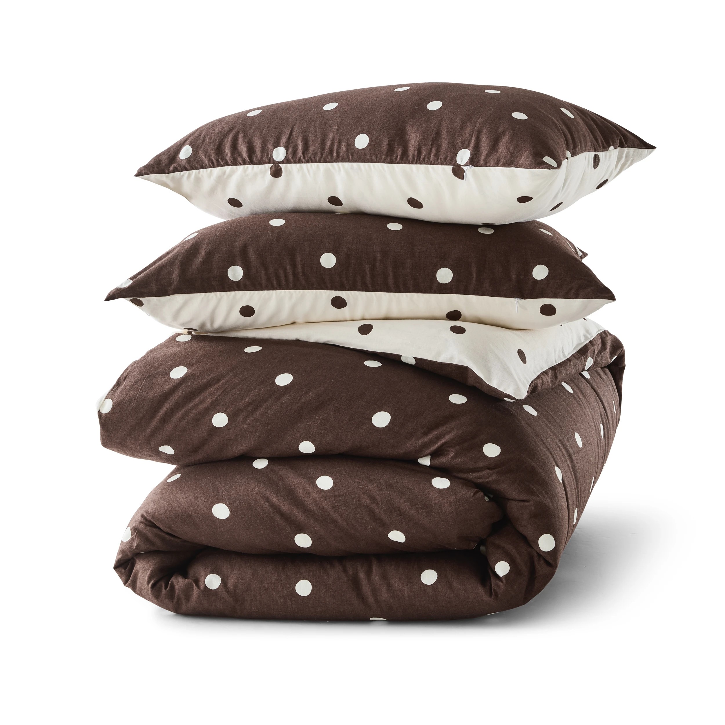 7 Polka Dot Linen Cotton Reversible Quilt Cover Set – Super King Bed, Off White and Chocolate, 7 of 9