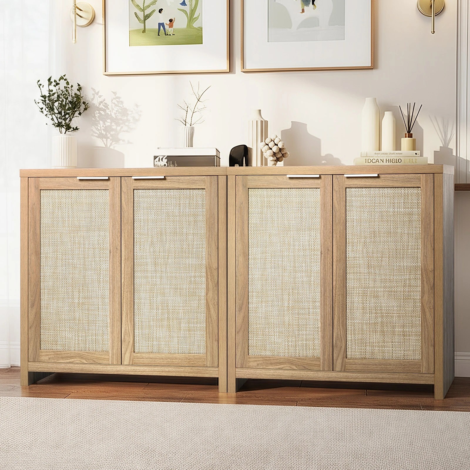 3 Oikiture 2x Rattan Buffet Sideboard Storage Cabinet - Natural, 3 of 9