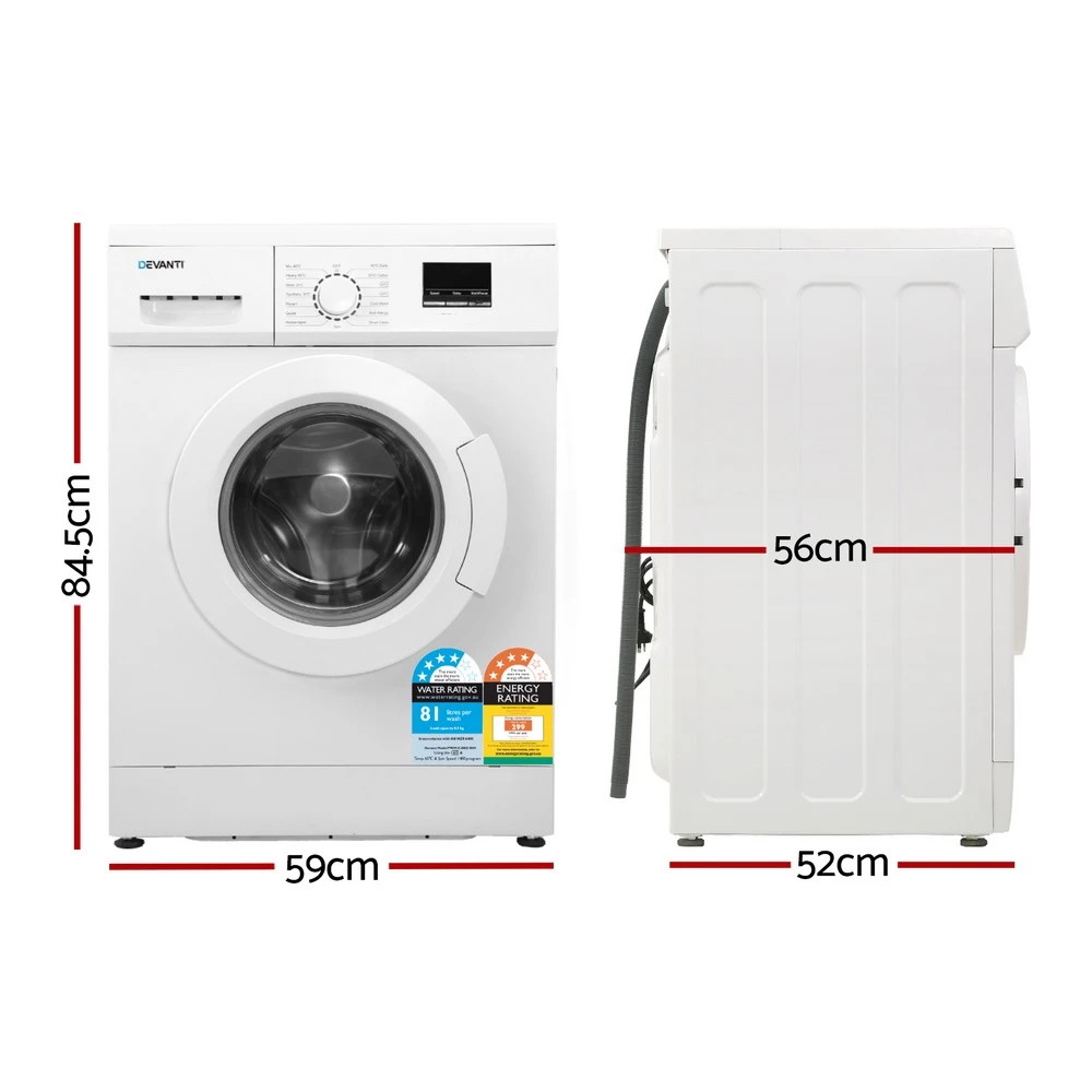 2 Devanti 8kg Front Load Washing Machine - White, 2 of 6