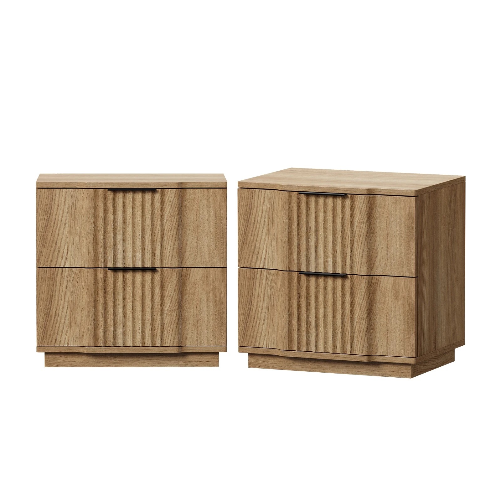 1 Oikiture 2pc Bedside Table 2 Drawers Storage Nightstand Side End Table - Natural, 1 of 9