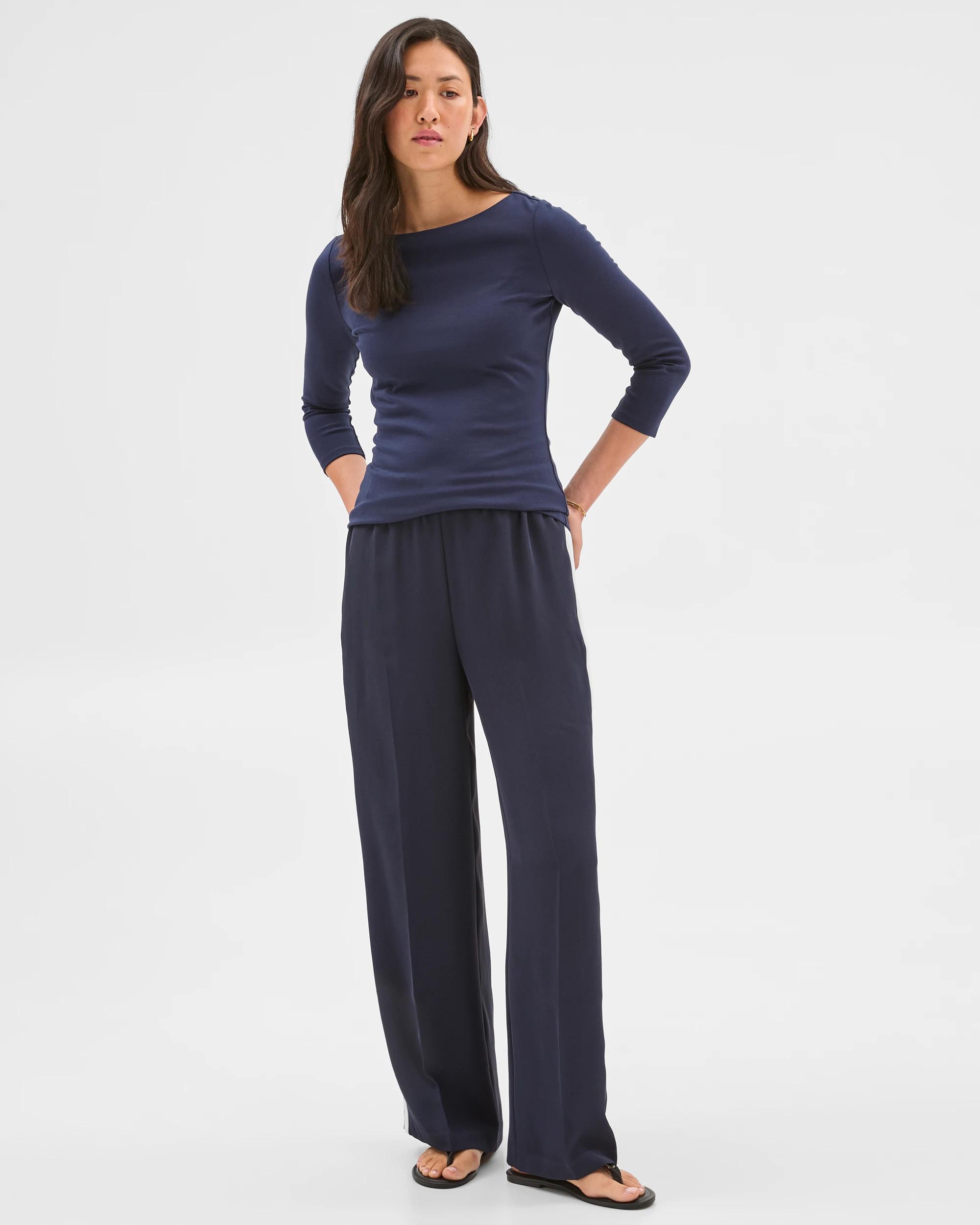 1 3/4 Sleeve Boat Neck Ponte Top - Preview NAVY BLUE, 1 of 5