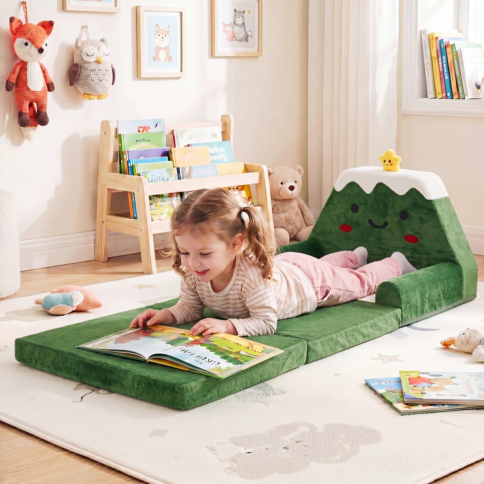 3 Costway Kids Sofa 2-in-1 Convertible Couch to Lounger Foldable Chair Christmas Pattern - Green, 3 of 5