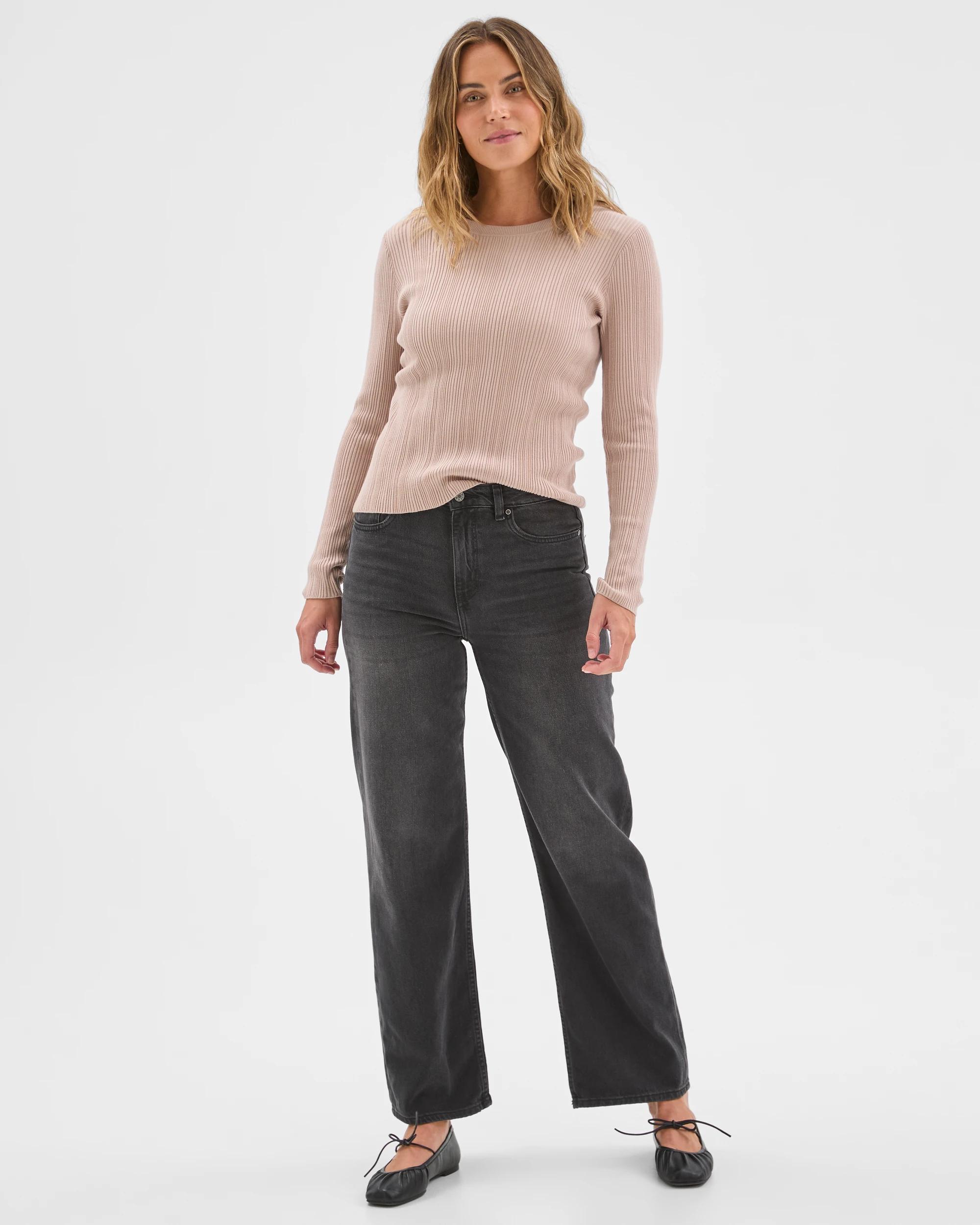 1 Target Woman Australian Cotton Blend Variegated Long Sleeve Knit Top DOVE, 1 of 7