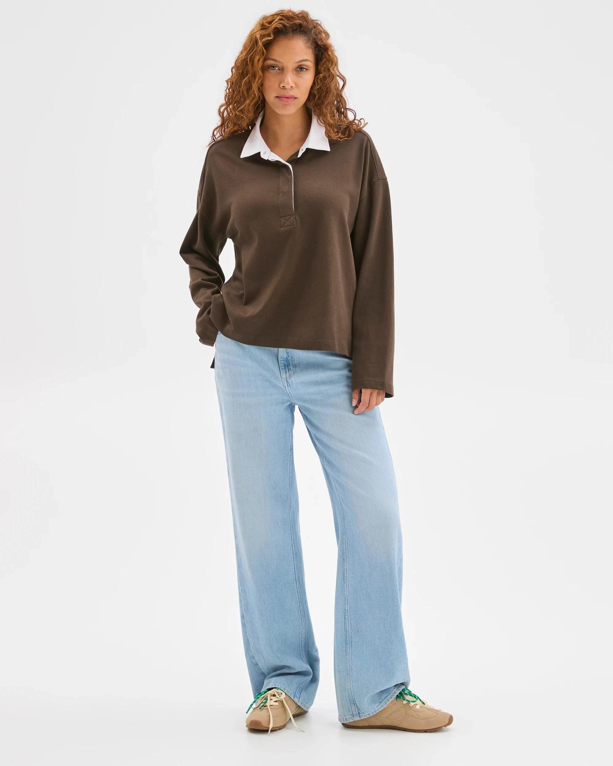 2 Target Woman Australian Cotton Long Sleeve Rugby Polo Top COFFEE BEAN, 2 of 6