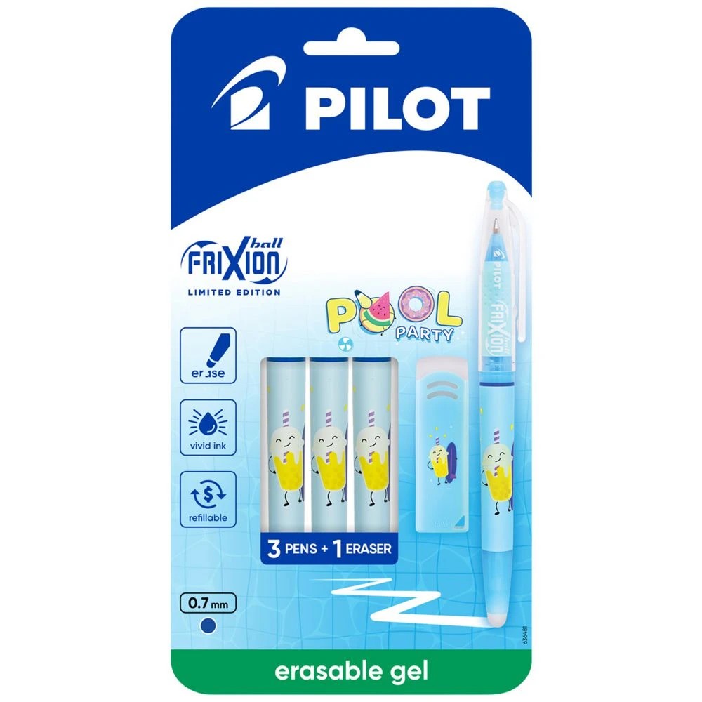 1 PILOT FriXionBall PoolParty Erasable Gel Pen 0.7mm Blue 3Pk, 1 of 9