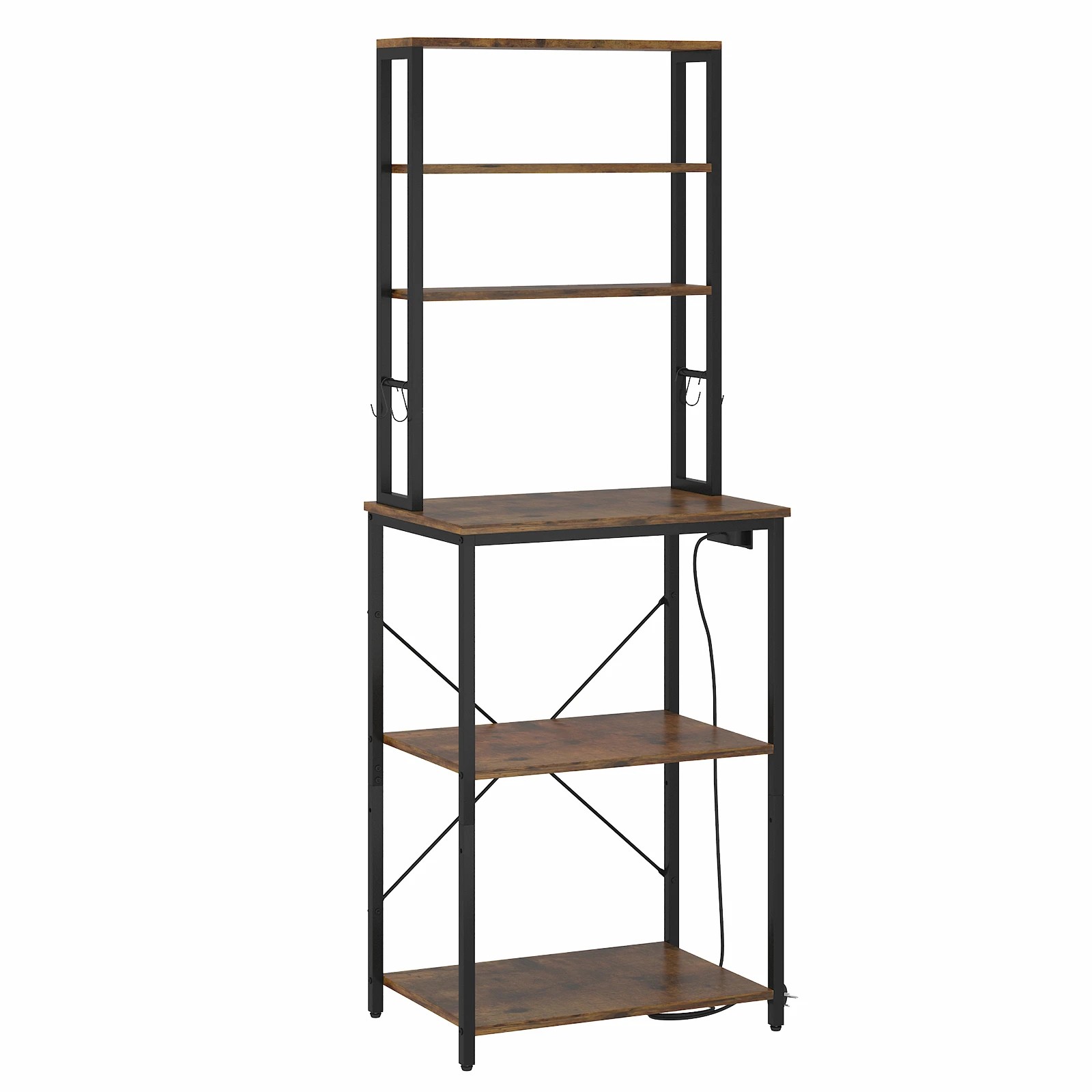 1 Advwin Large Bakers Rack with Power Outlets Microwave Stand Coffee Bar Kitchen Shelf with Drawer - Brown, 1 of 6