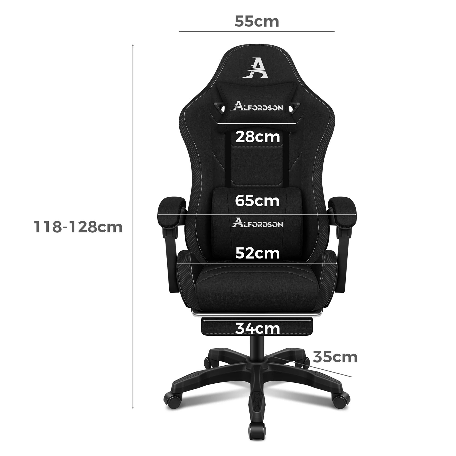 6 Alfordson Gaming Chair Office Massage 12 RGB LED Computer Fabric - All Black, 6 of 10