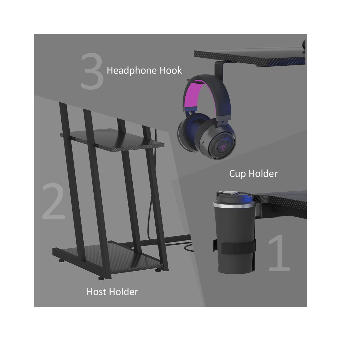 10 Advwin L Shaped Gaming Desk With Led Lights & Power Outlets 120cm - Black, 10 of 10