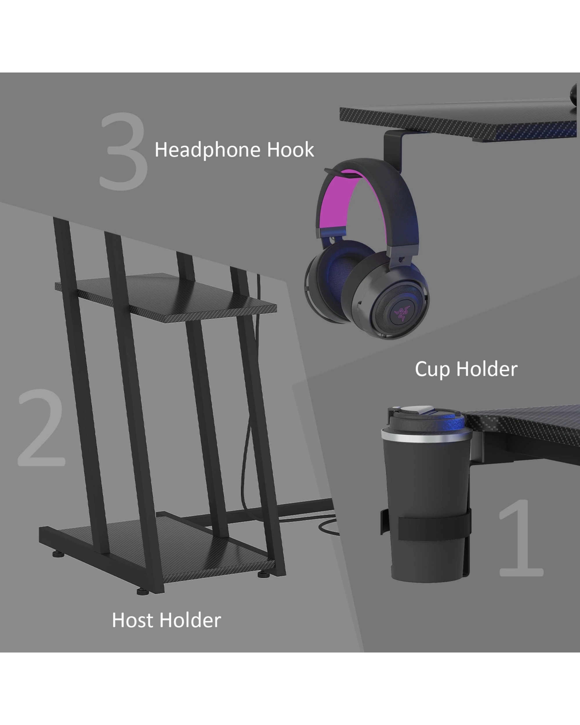 9 Advwin L Shaped Gaming Desk With Led Lights & Power Outlets 120cm - Black, 9 of 9