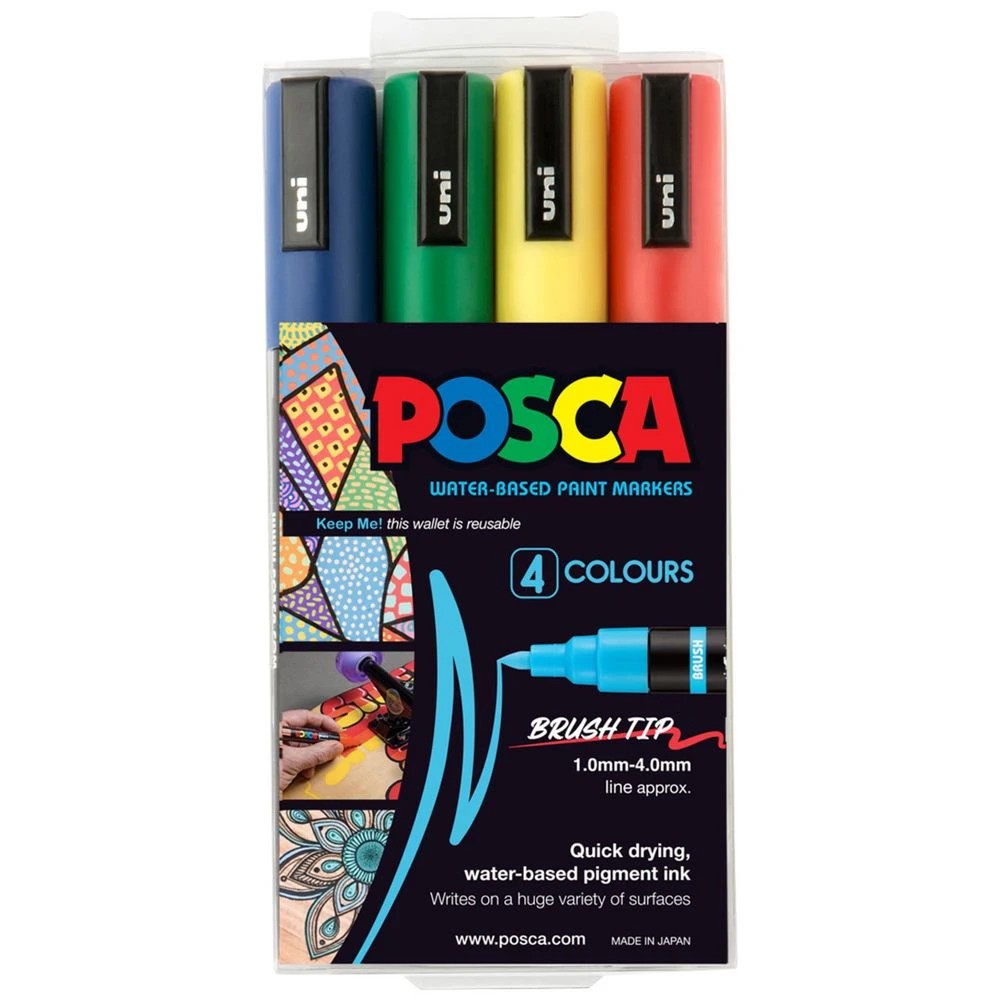1 POSCA PC-5BR Brush Paint Marker Assorted 4 Pack, 1 of 1