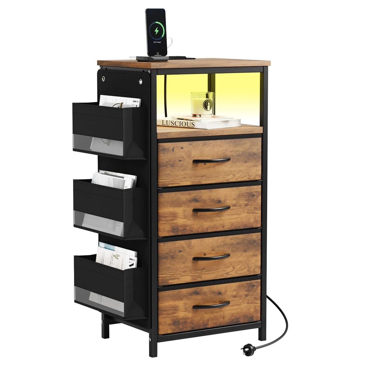 6 LUXSUITE Bedside Table Dresser Chest LED Nightstand Lamp, 6 of 6