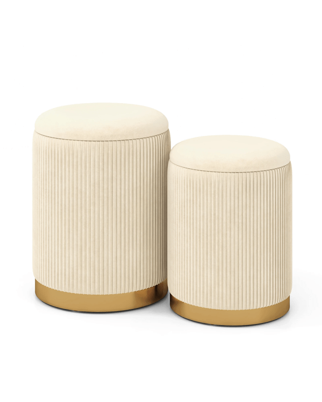 Costway 2PCS Storage Ottoman Vanity Stool Upholstered C