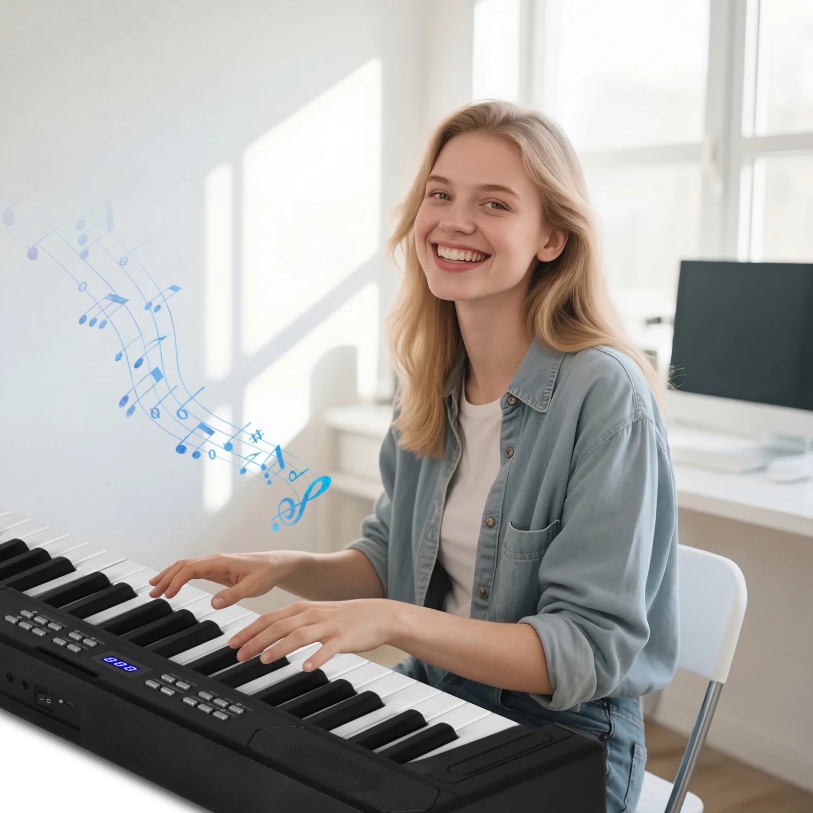 2 Advwin 61-Key Foldable Electronic Keyboard Piano Portable Digital Piano - Black, 2 of 8