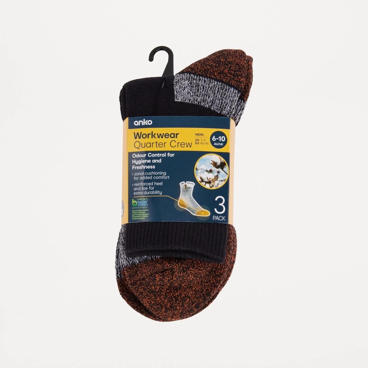 3 3 Pack Cotton Quarter Crew Socks BLACK ORANGE, 3 of 3