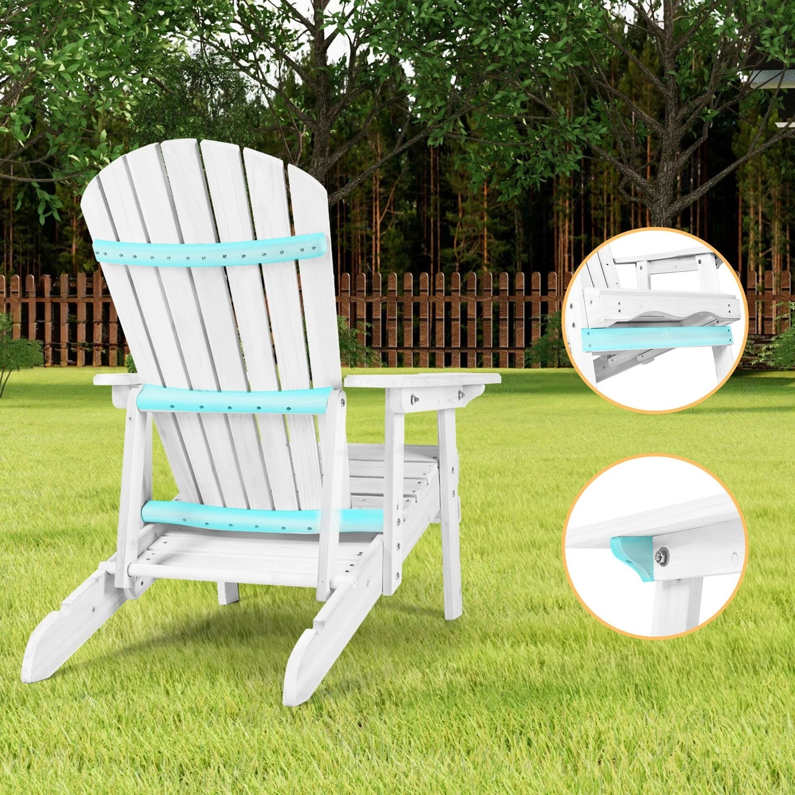 5 Alfordson Outdoor Chair Wooden Adirondack w/ Ottoman Patio Beach Garden - White, 5 of 10