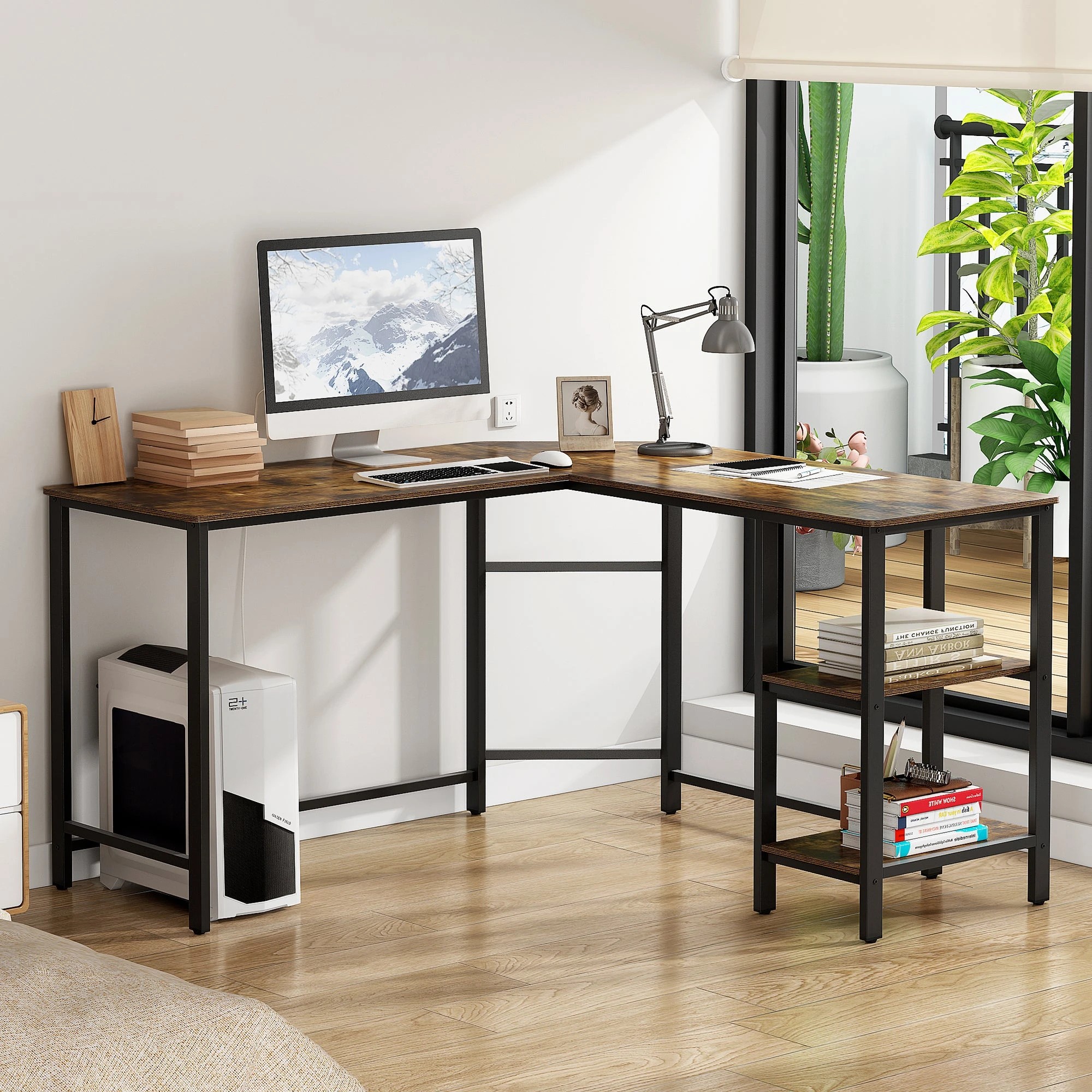 10 Foret Computer Desk Lshape Office Corner Table Storage Study Work Metal Antique, 10 of 10