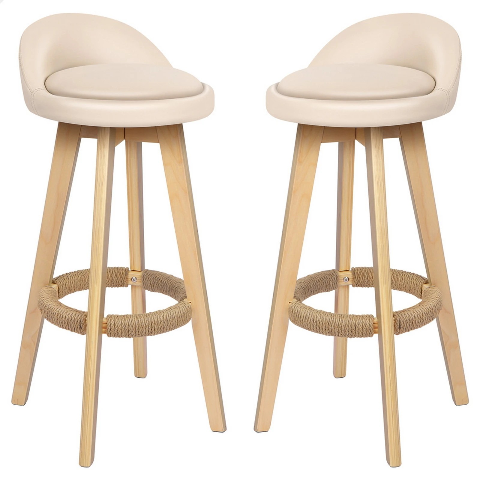 1 Alfordson 2x Kitchen Bar Stools Liam Wooden Swivel Bar Stool Chairs - Beige, 1 of 9