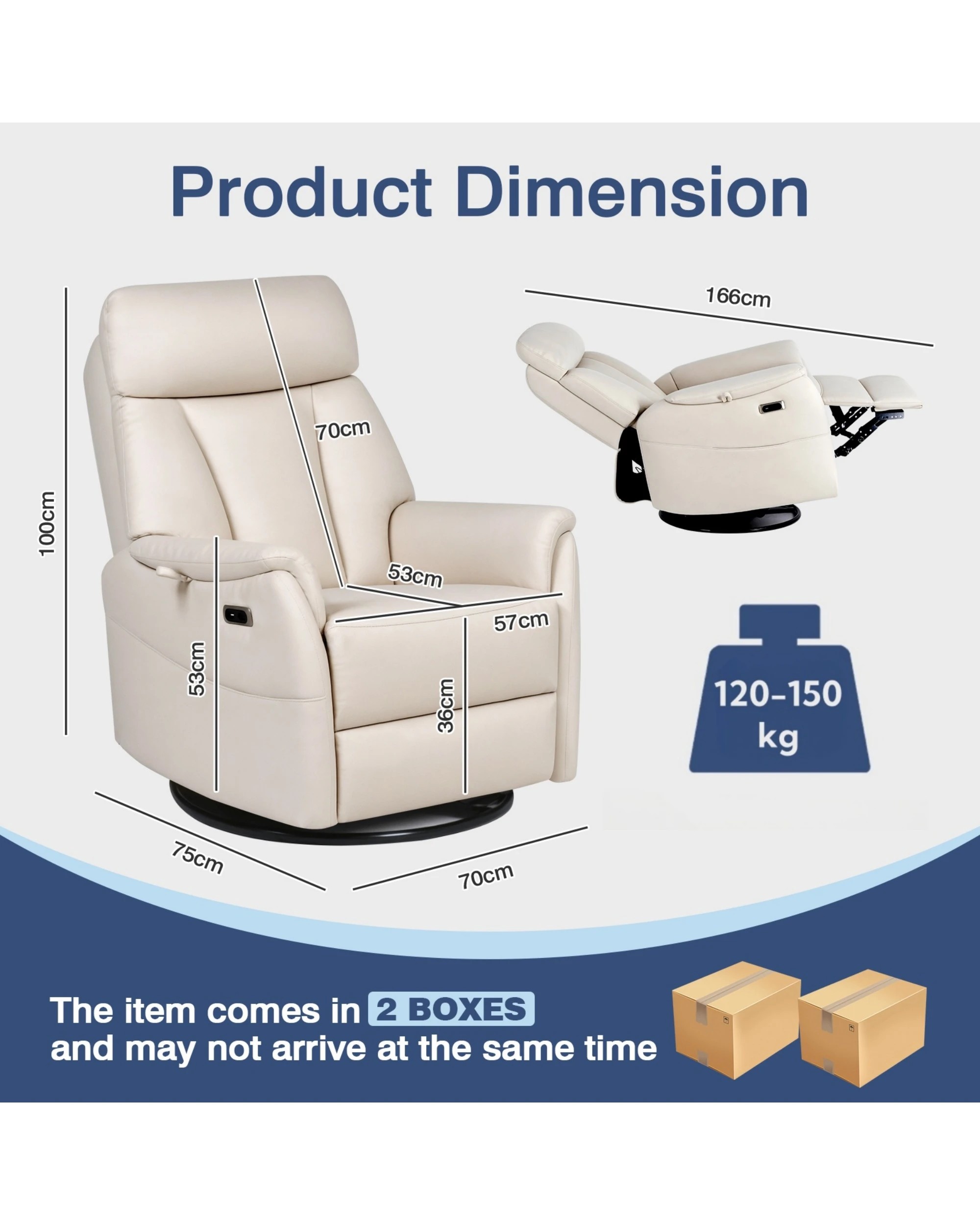 2 Advwin Recliner Chair Electric Heat Massage Chair Rotatable Lounge Armchair Beige, 2 of 8