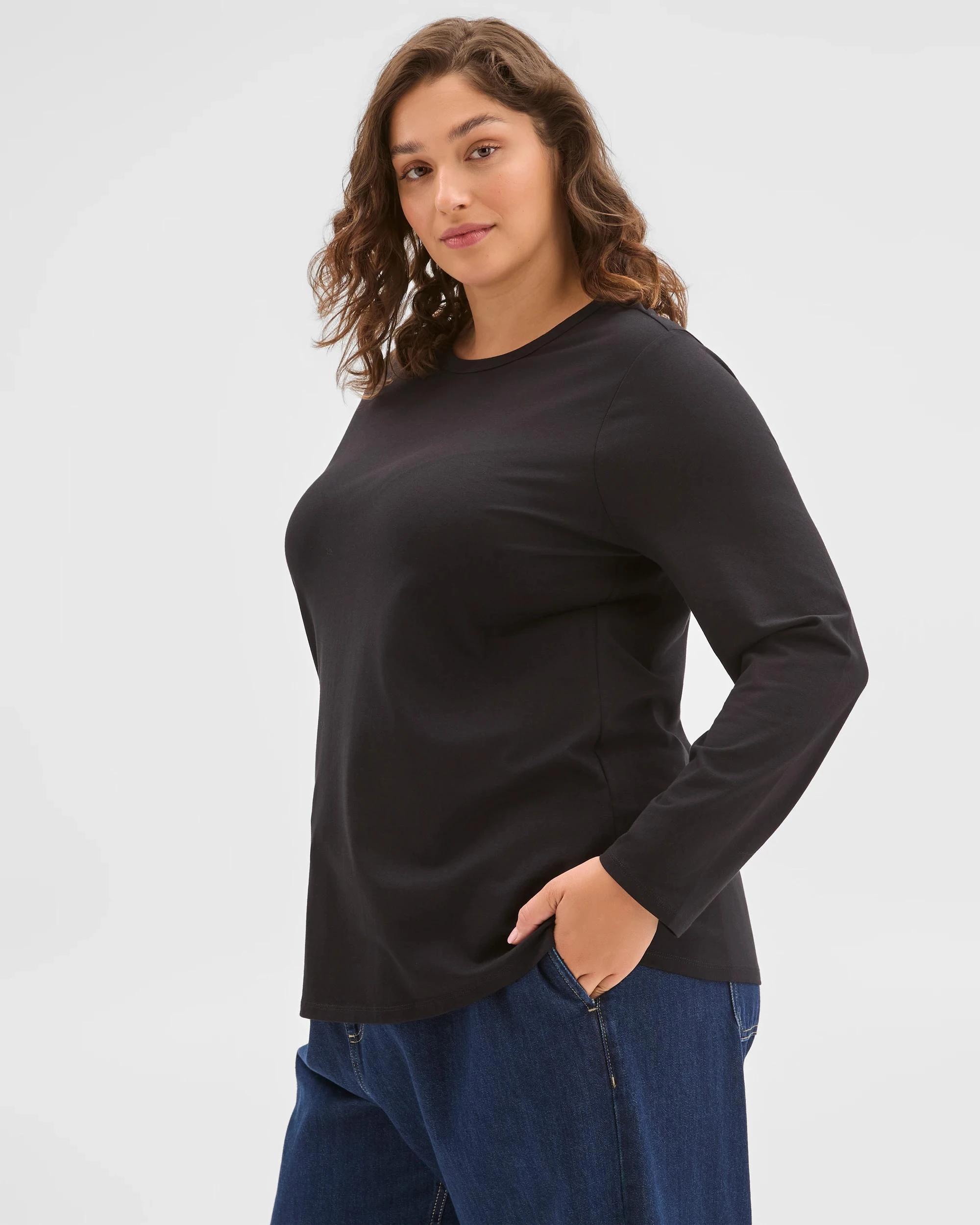 3 Target Plus Size Australian Cotton Long Sleeve Crew T-Shirt BLACK, 3 of 6