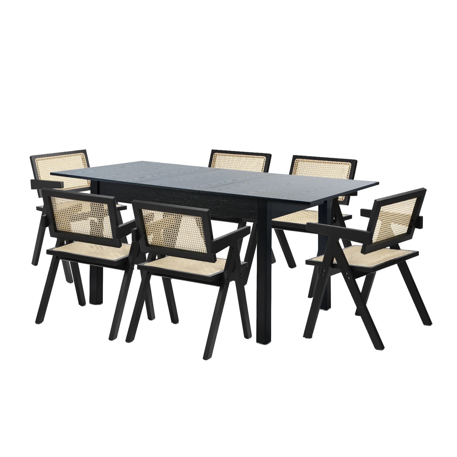 9 Oikiture 7pc Extenable Dining Table and Chairs Wooden Dining Set Ratten - Black, 9 of 10