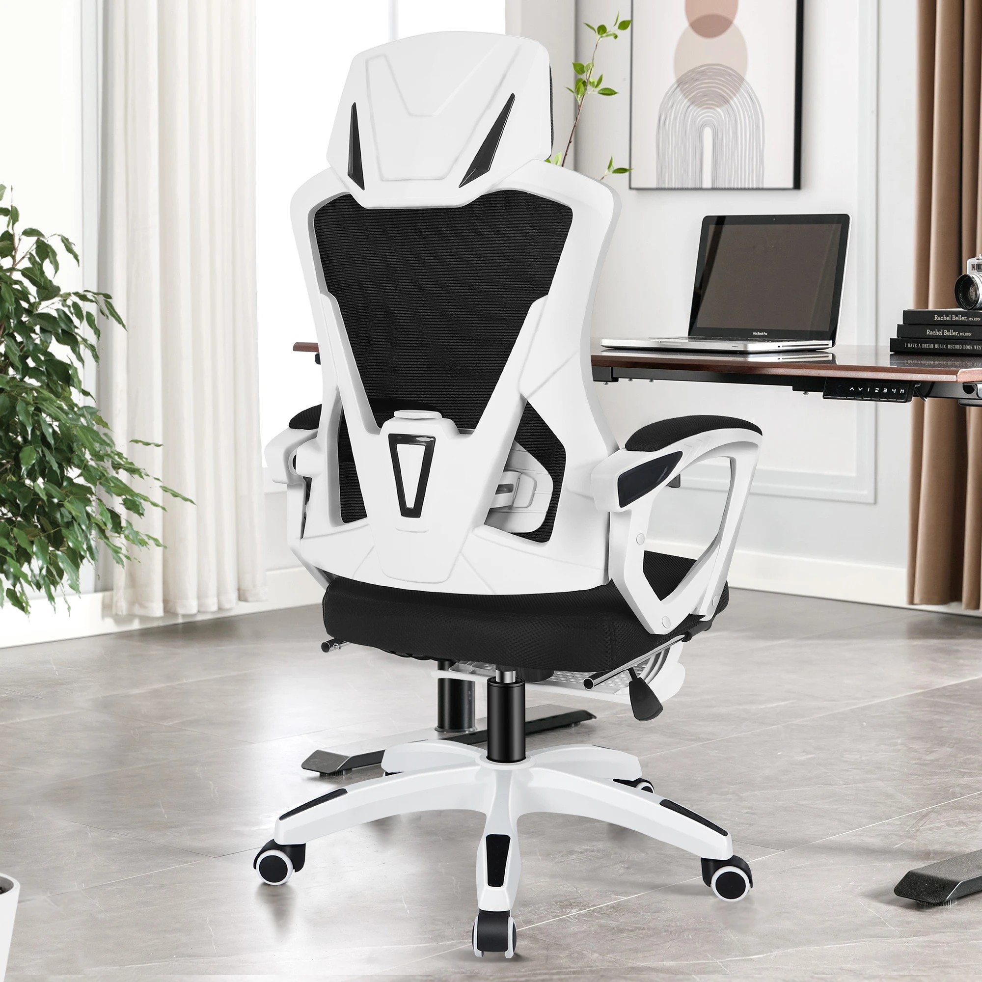 3 Alfordson Mesh Office Chair Executive Computer Recliner Fabric Racing Seat Work - White Black, 3 of 10