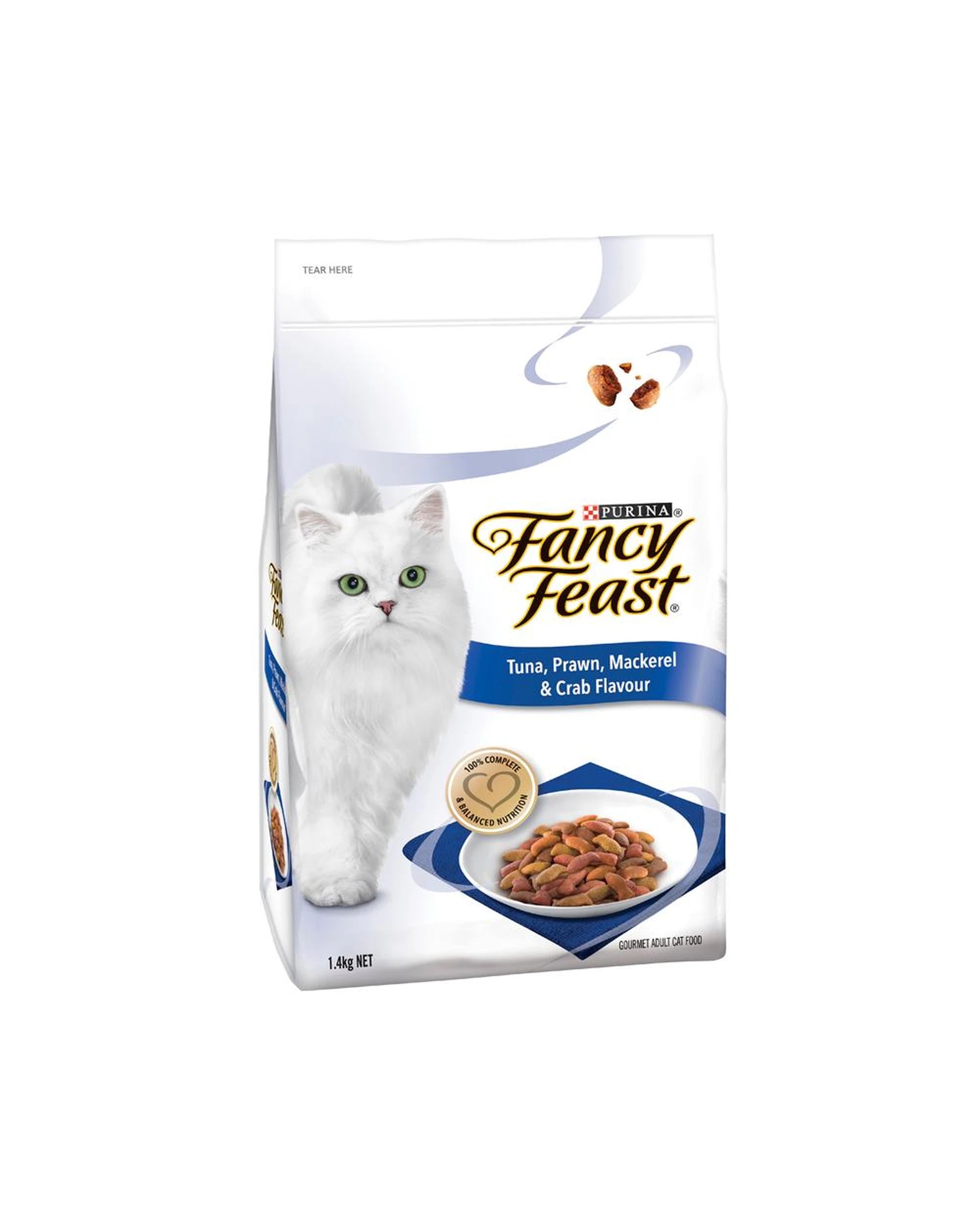 1 Fancy Feast Dry Cat Food Tuna Prawn Mackerel & Crab 1.4kg, 1 of 2