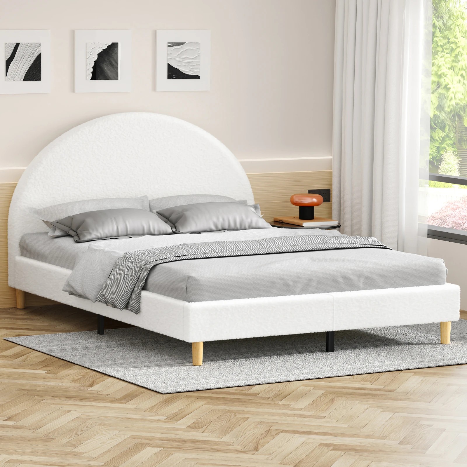 2 Alfordson Bed Frame King Size Mattress Base Platform Boucle Calla - White, 2 of 10