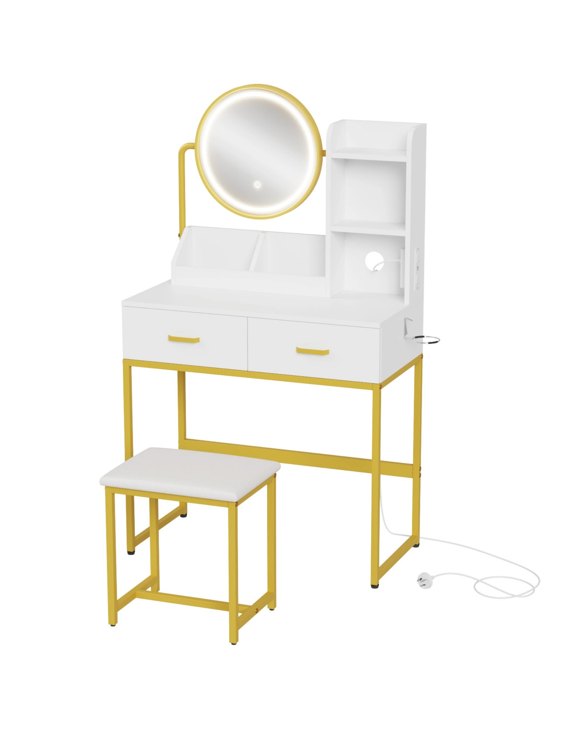 1 Advwin Dressing Table Set With Led 360° Adjustable Mirror Power Outlet, 1 of 10
