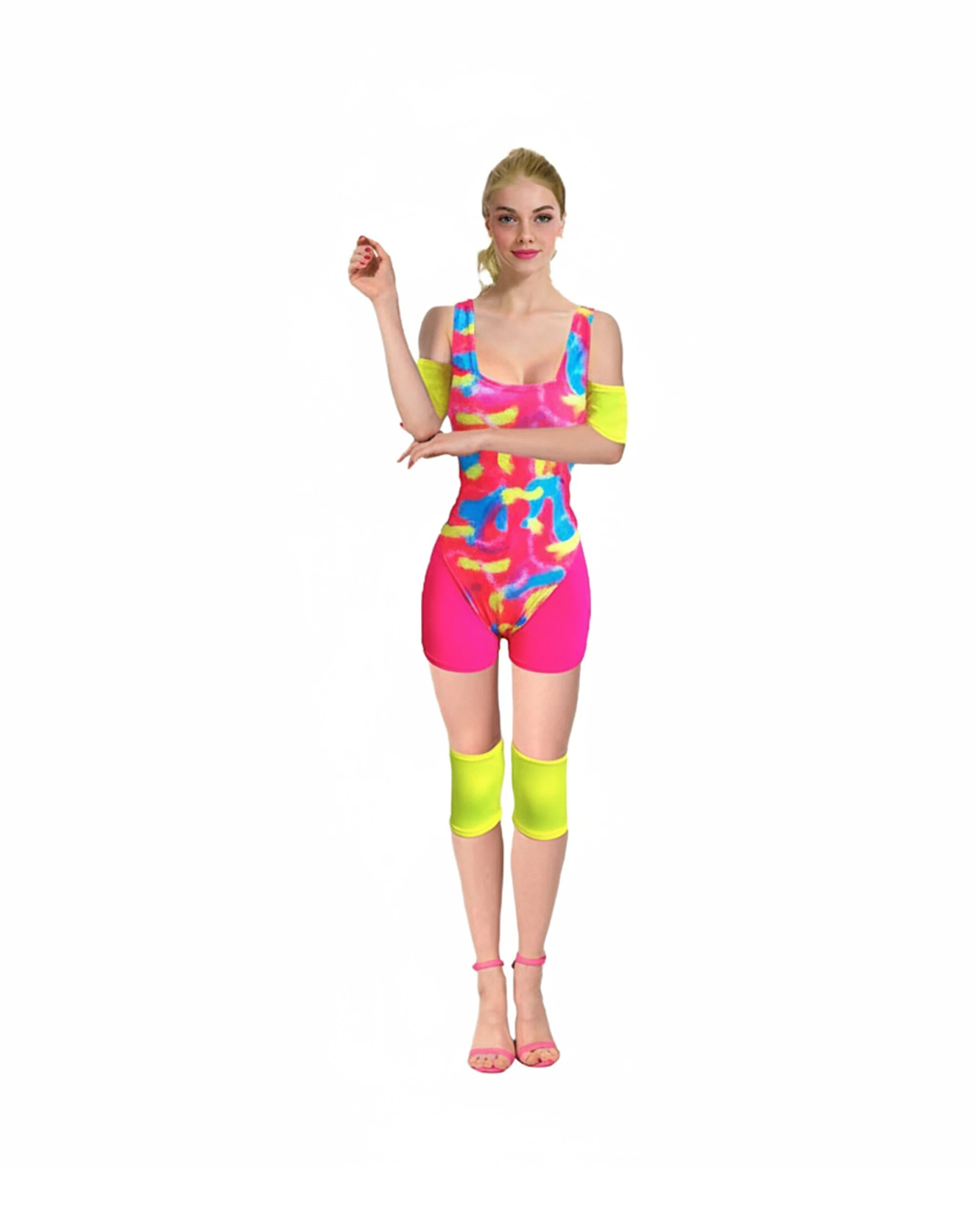 1 JD Party Adult 80s Workout Costume Colourful Retro Design M/L - Pink, 1 of 1