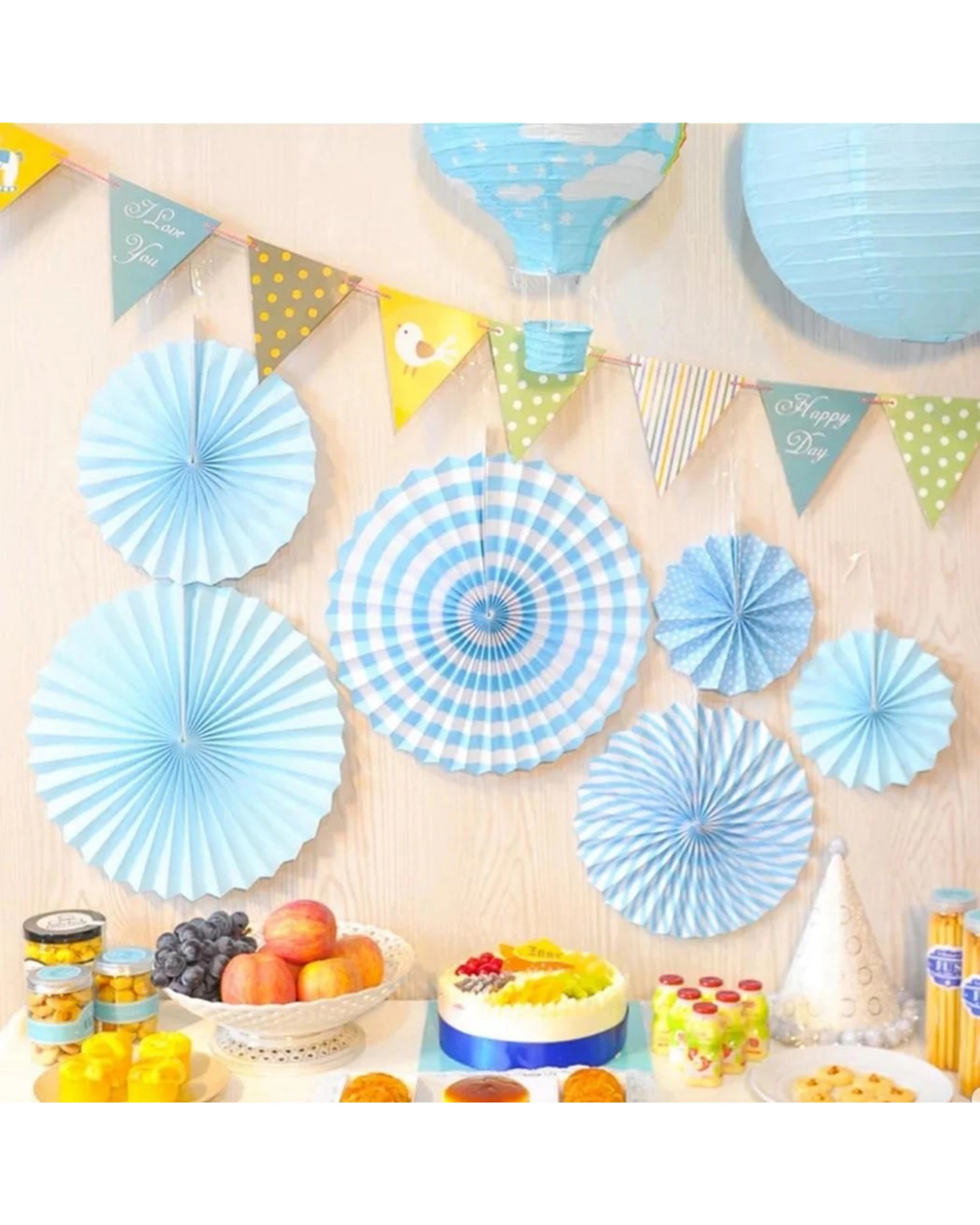 2 JD Party Light Blue Paper Fan Decorations Pack of 6Blue - Blue, 2 of 2