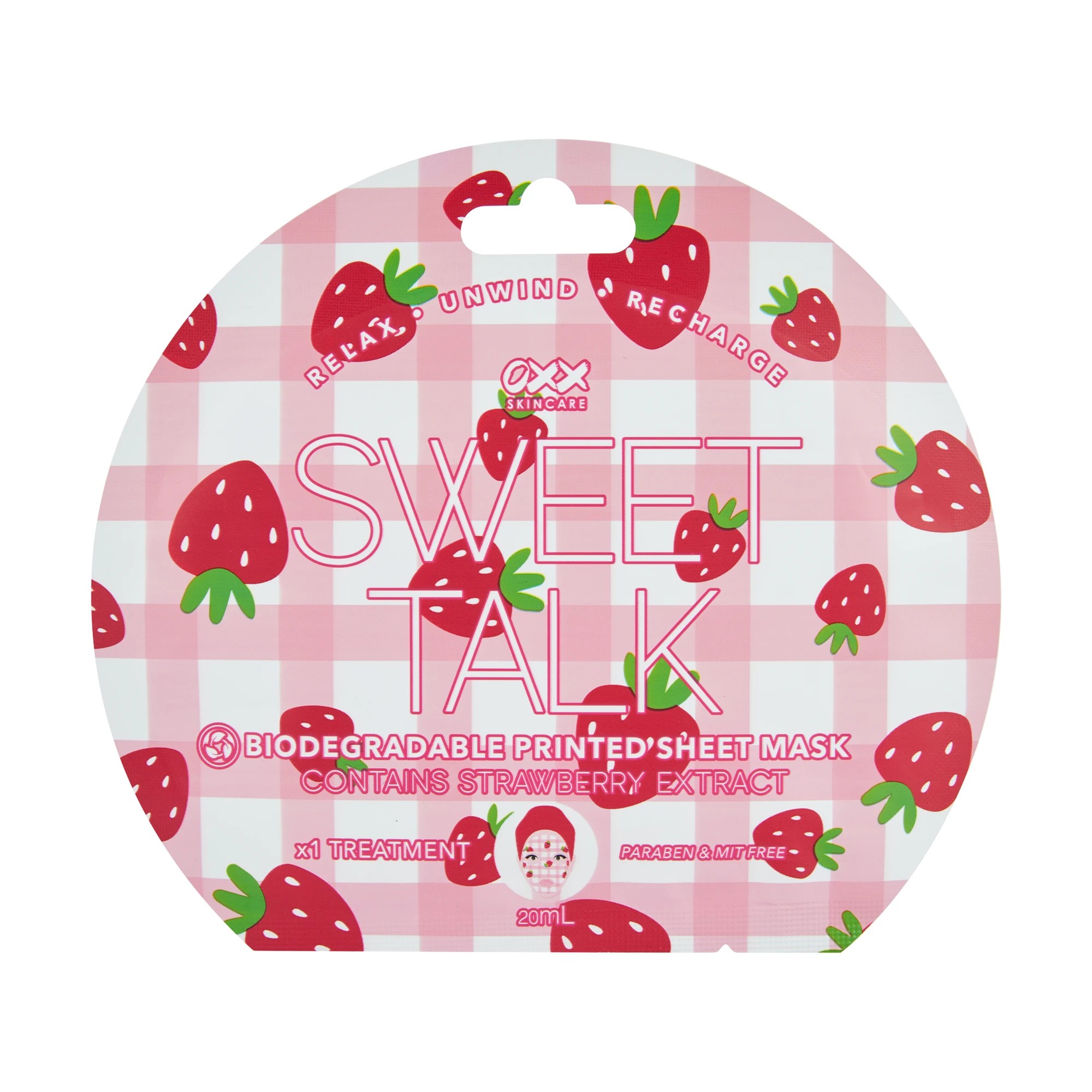 1 OXX Skincare Sweet Talk Printed Sheet Mask 20ml - Strawberry Extract, 1 of 2