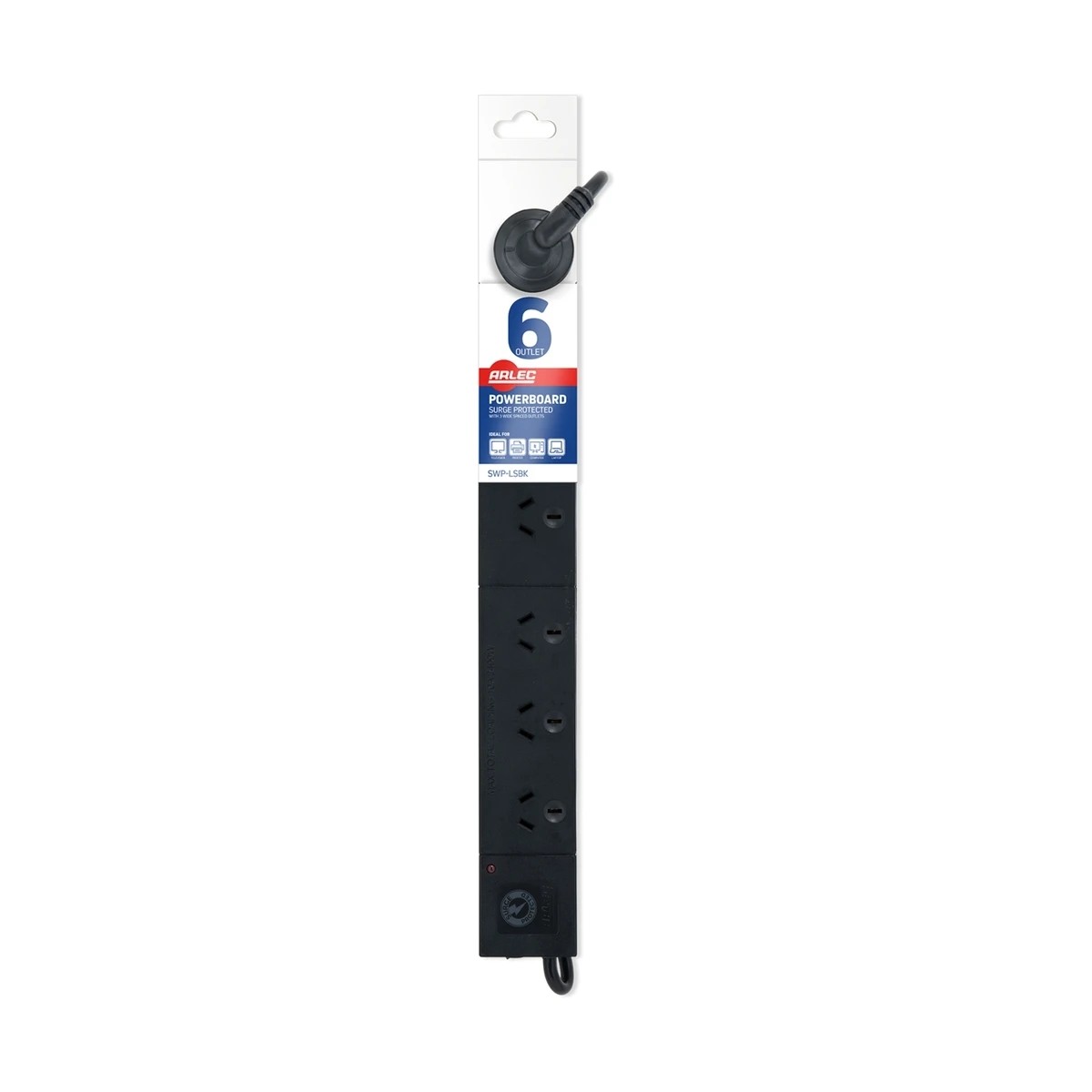 1 6 Outlet Surge Protected Powerboard - Wide Spaces, 1 of 2