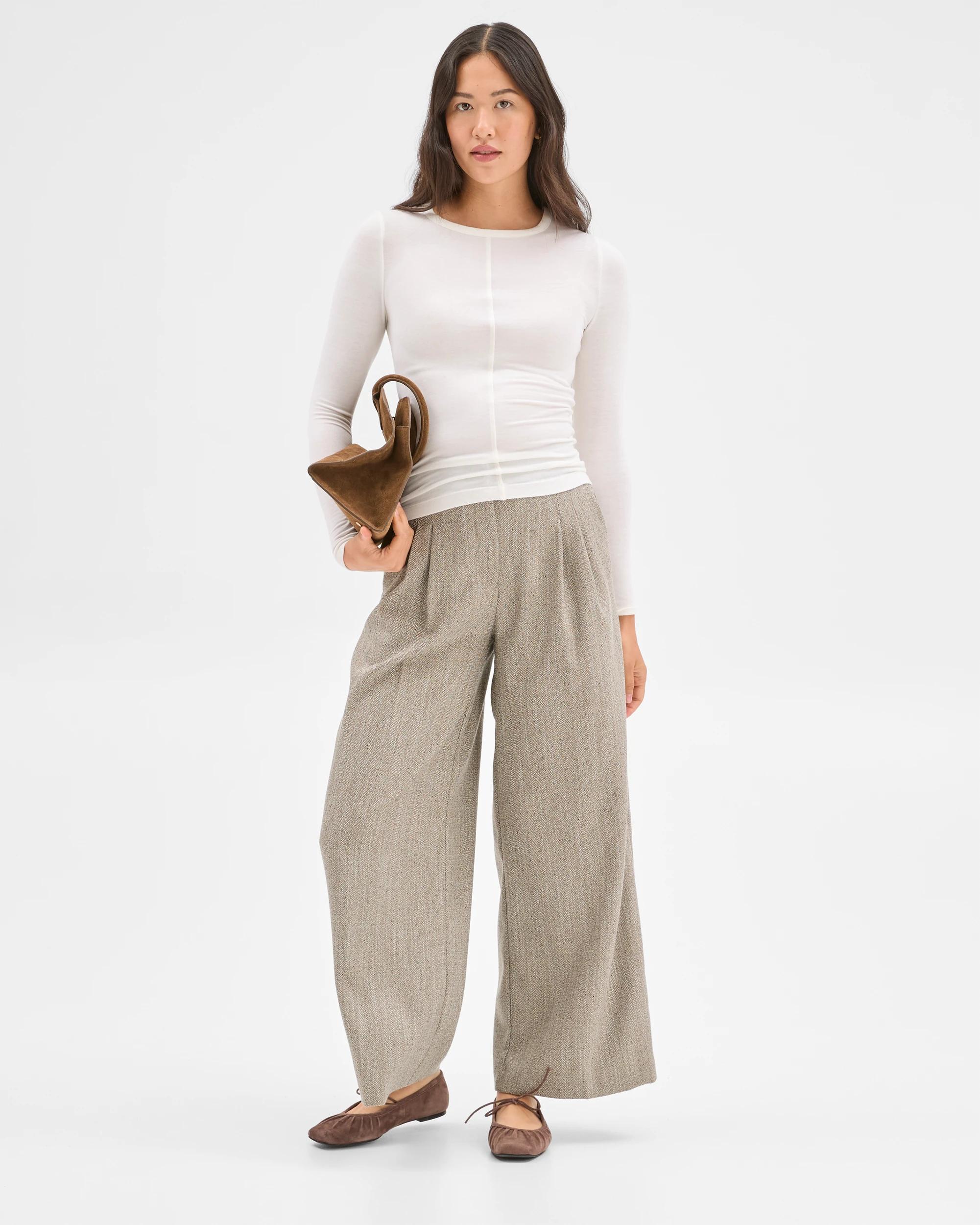 1 Preview Herringbone Wide Leg Pants BROWN TWEED, 1 of 10