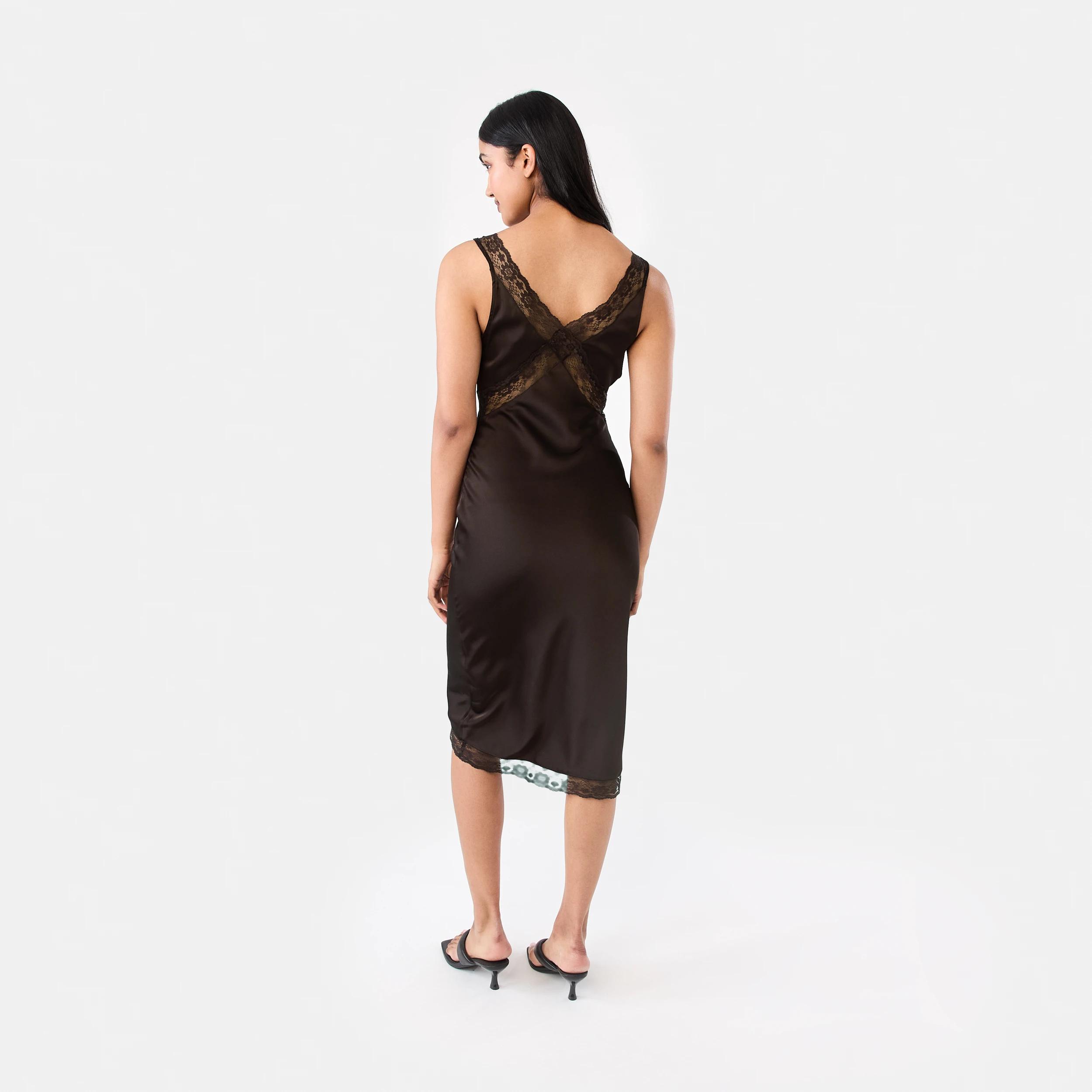 3 Satin Lace Midi Dress Melt Brown, 3 of 6